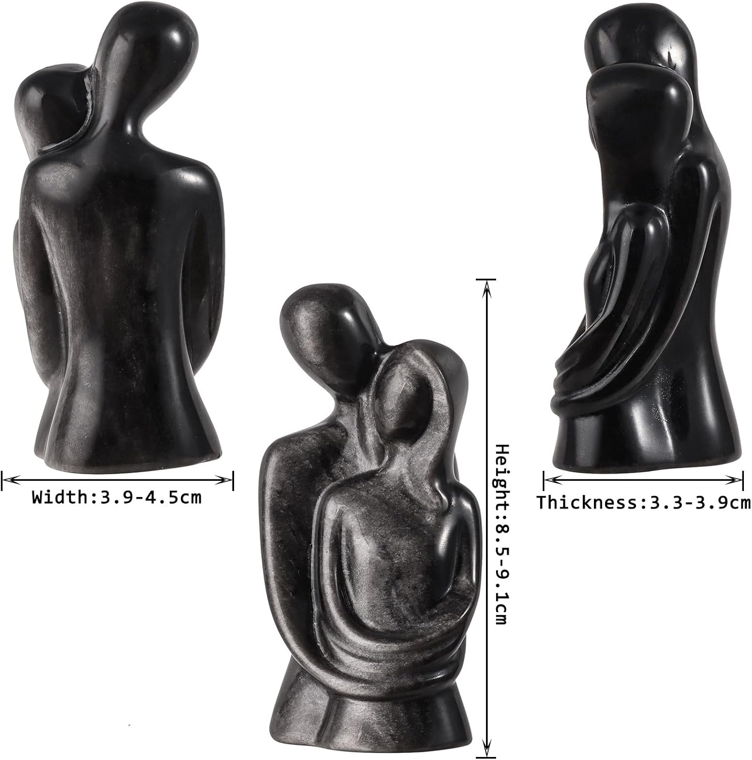 Silver Obsidian Romantic Couple Sculpture Decor