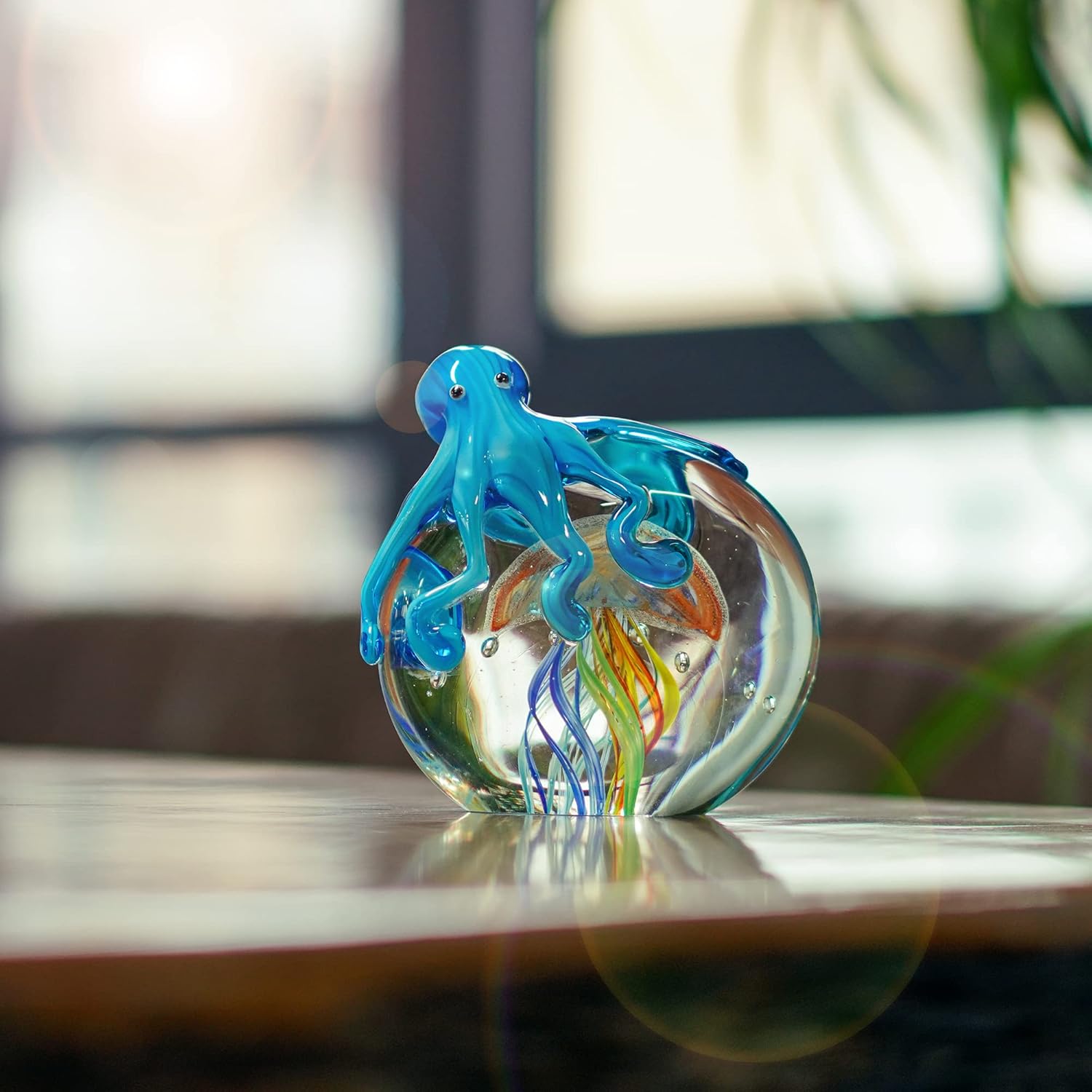 QFkris Colorful Octopus Jellyfish Collectible Glass Sculpture