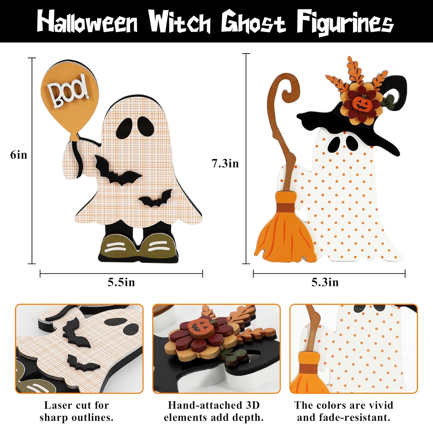 DAZONGE Halloween Decorations 2 Pack Cute Ghost Witch