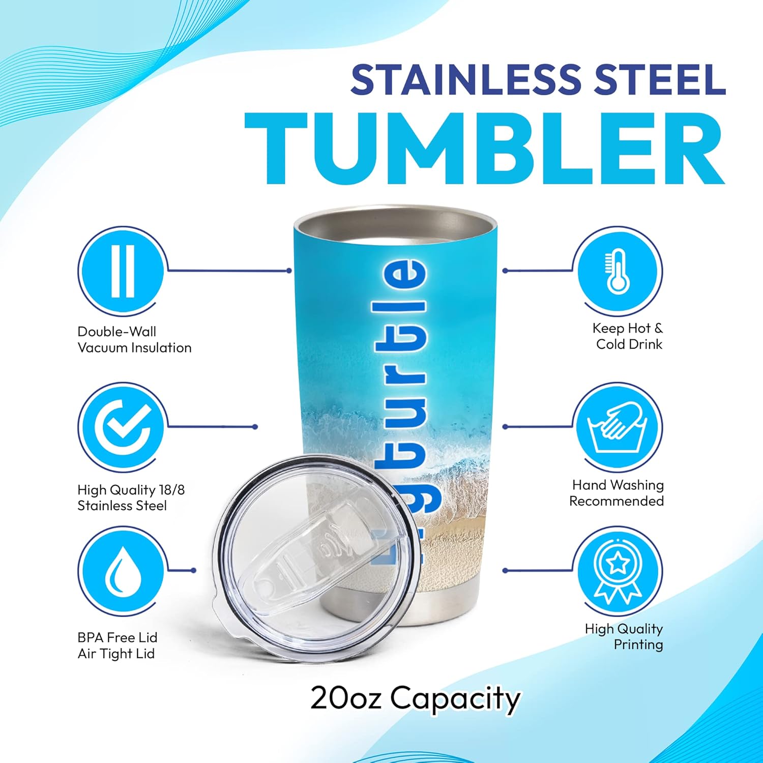 Hyturtle Personalized Stainless Steel 20oz Tumbler with Flip Lid