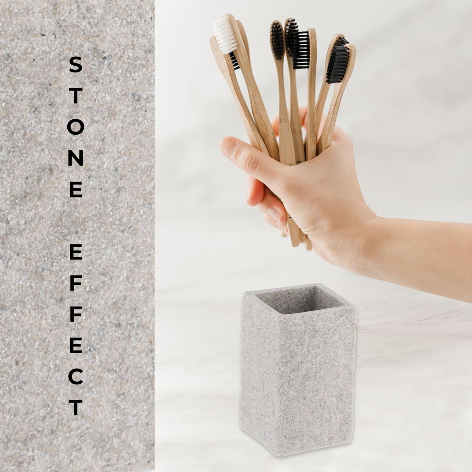 Square Resin Stone Effect Toothbrush Holder Gray
