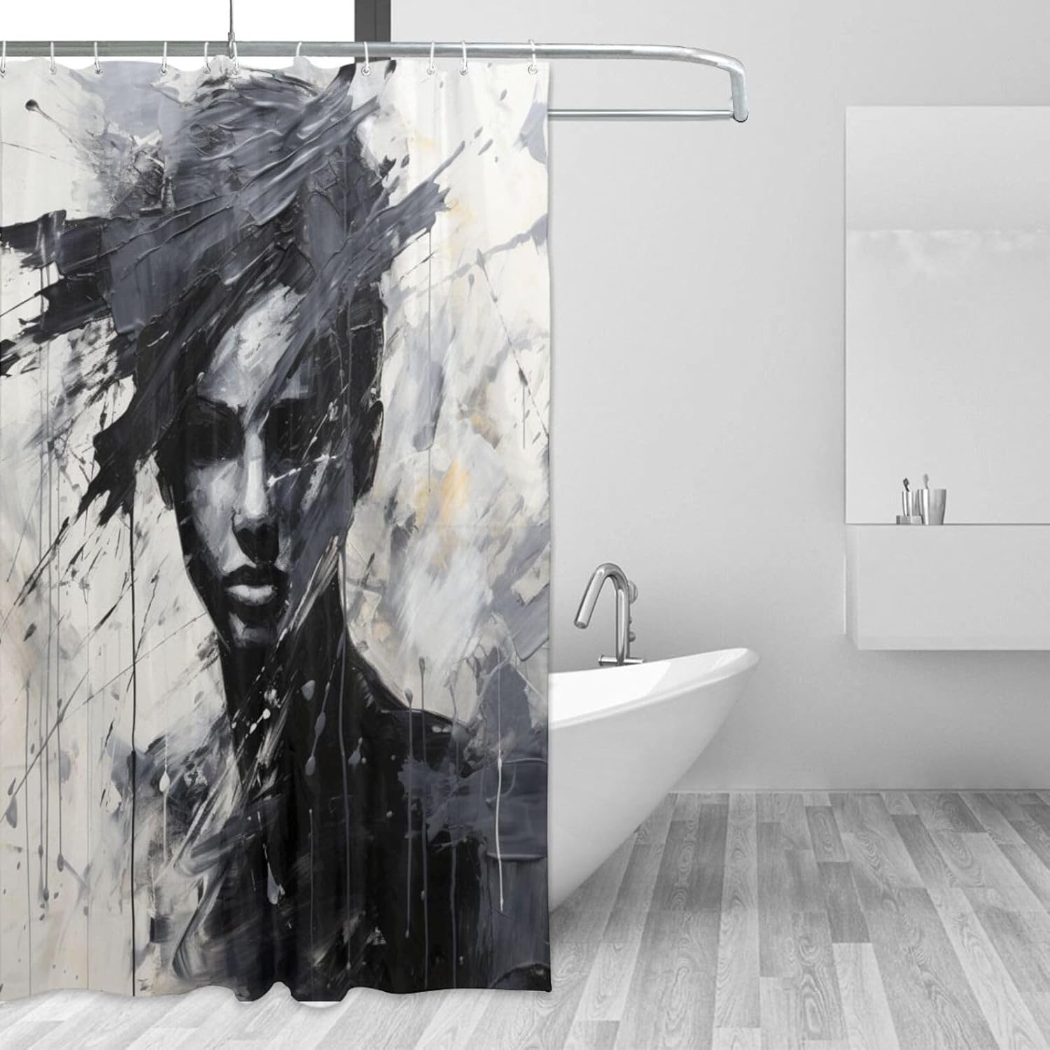 Abstract Girl Shower Curtain Set with 12 Hooks 72x72in