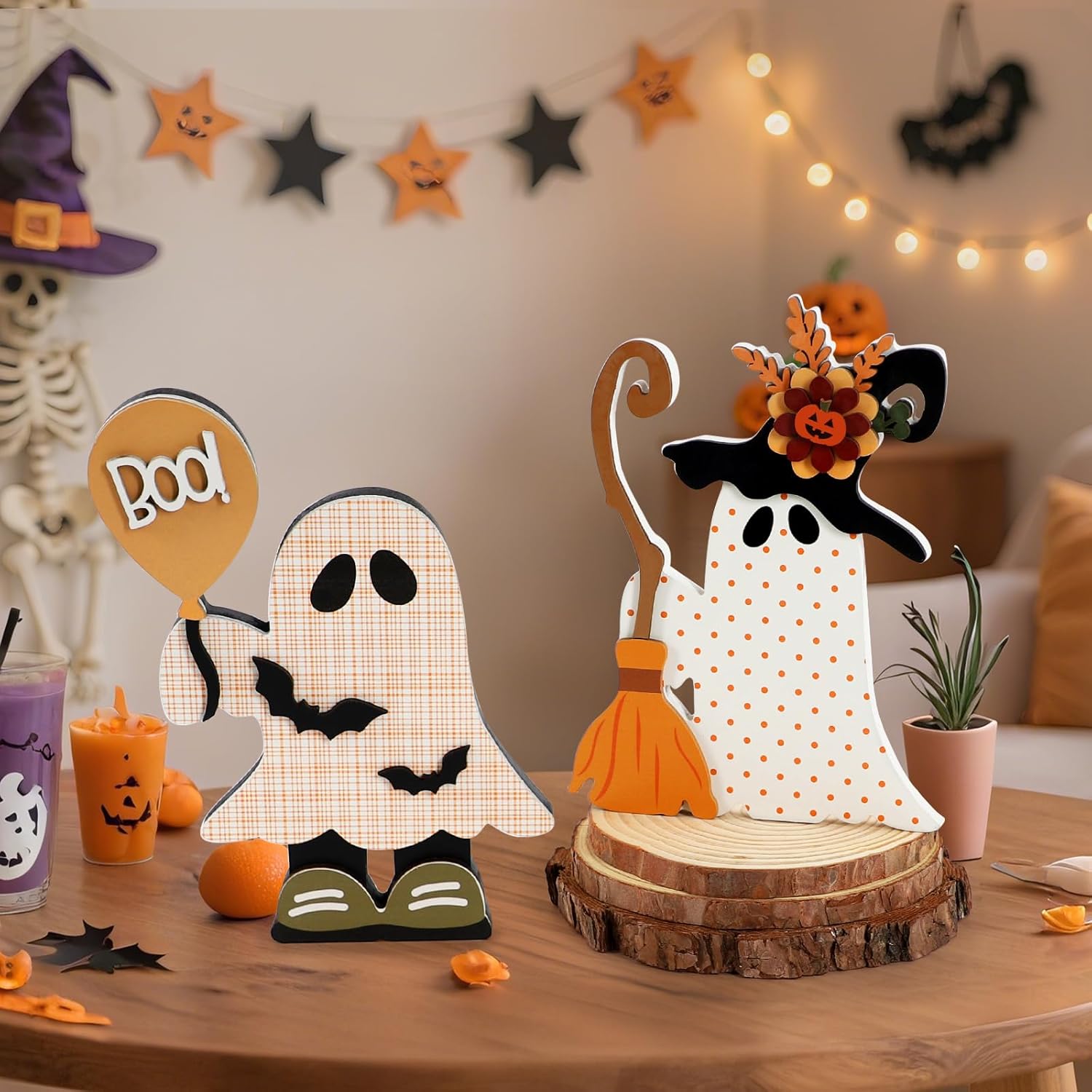 DAZONGE Halloween Decorations 2 Pack Cute Ghost Witch