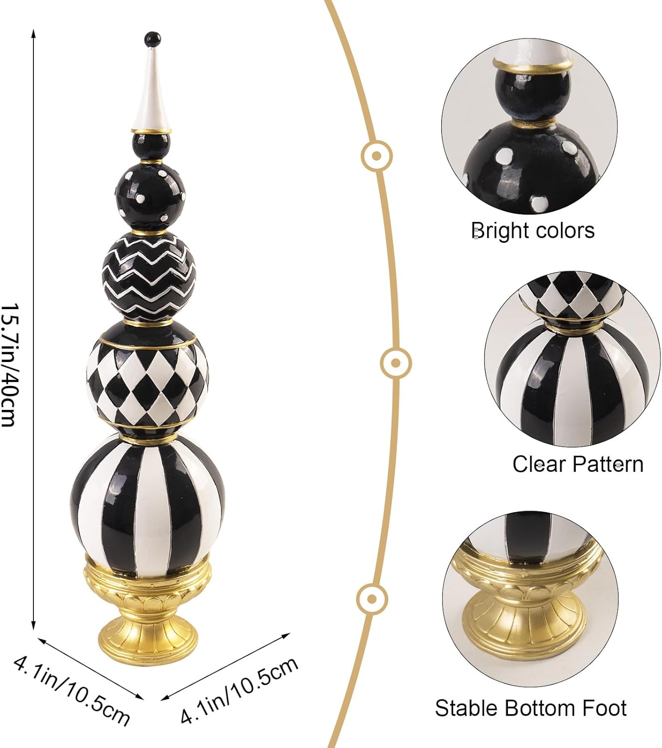 Bechivie Black and White Checkered Resin Sphere Decor Sculpture