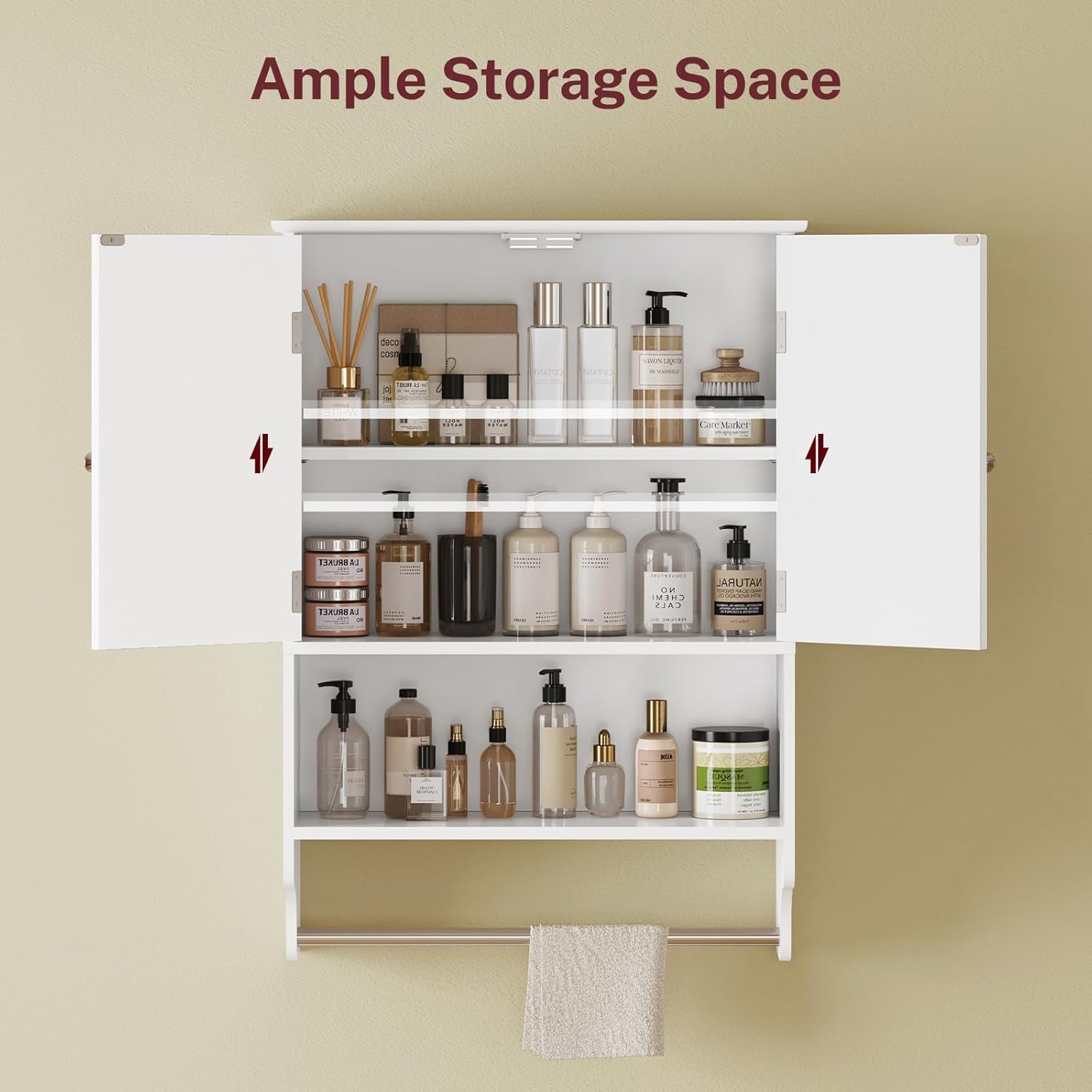 TEENFON Bathroom Wall Cabinet with Adjustable Shelves and Towel Rack 1