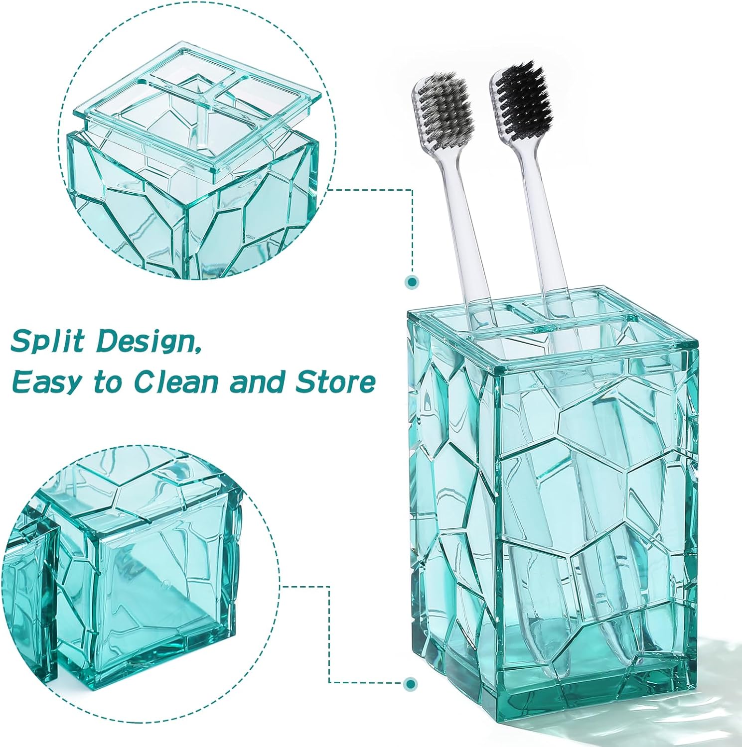 YAUKPH Clear Acrylic Bathroom Accessories Set - 5 Piece Teal Blue