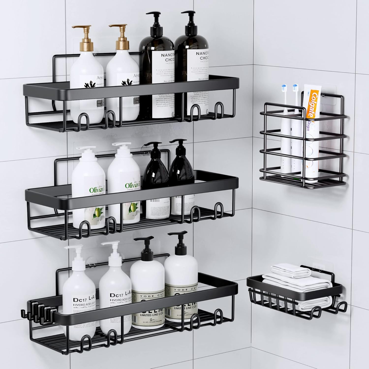 Posyla 5 Pack Stainless Steel Shower Caddy Set