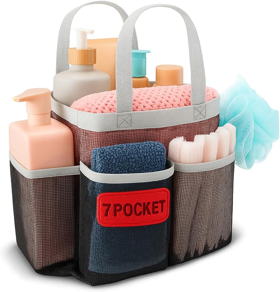 Handy Laundry Mesh Shower Caddy Bag - 7 Pockets Collapsible Portable