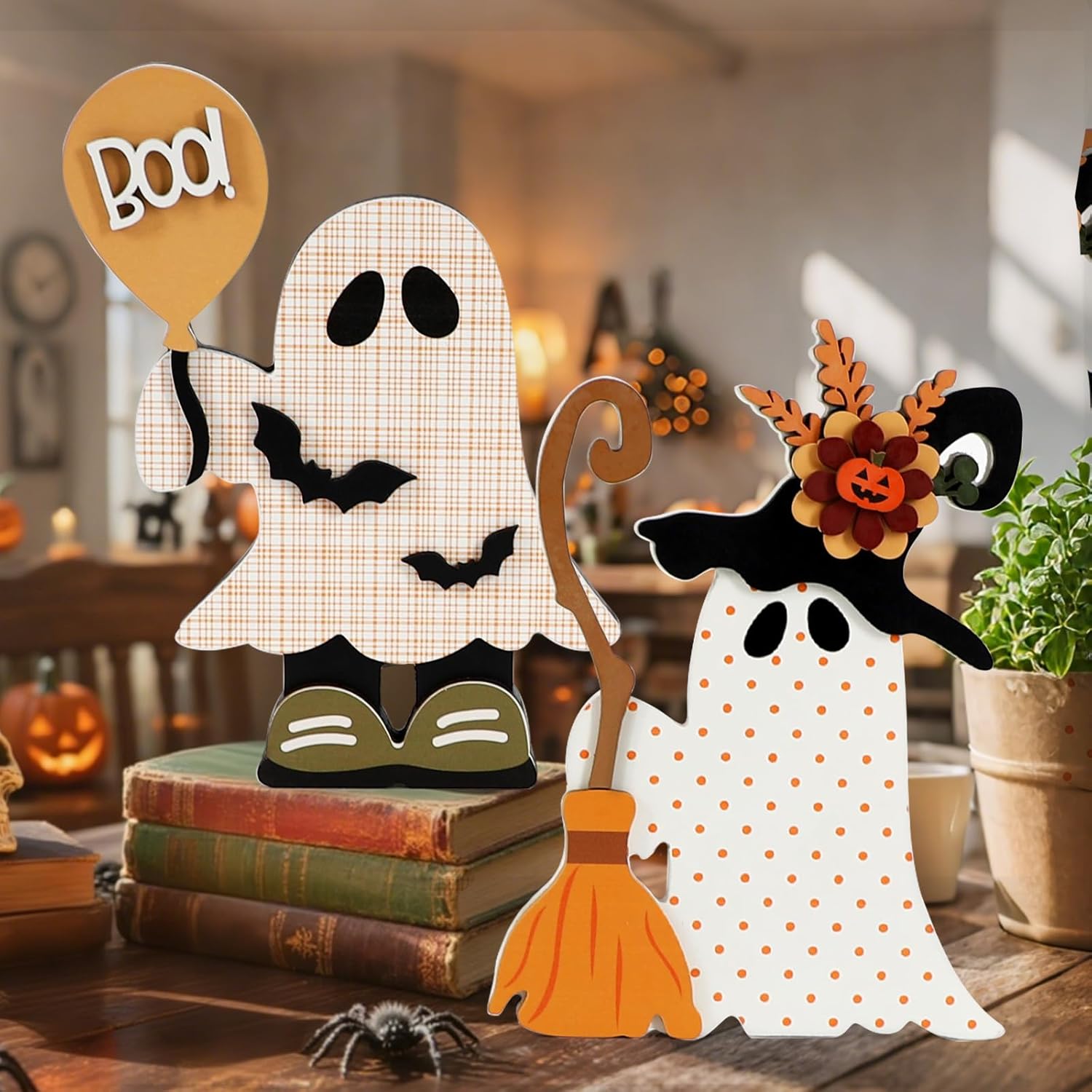 DAZONGE Halloween Decorations 2 Pack Cute Ghost Witch