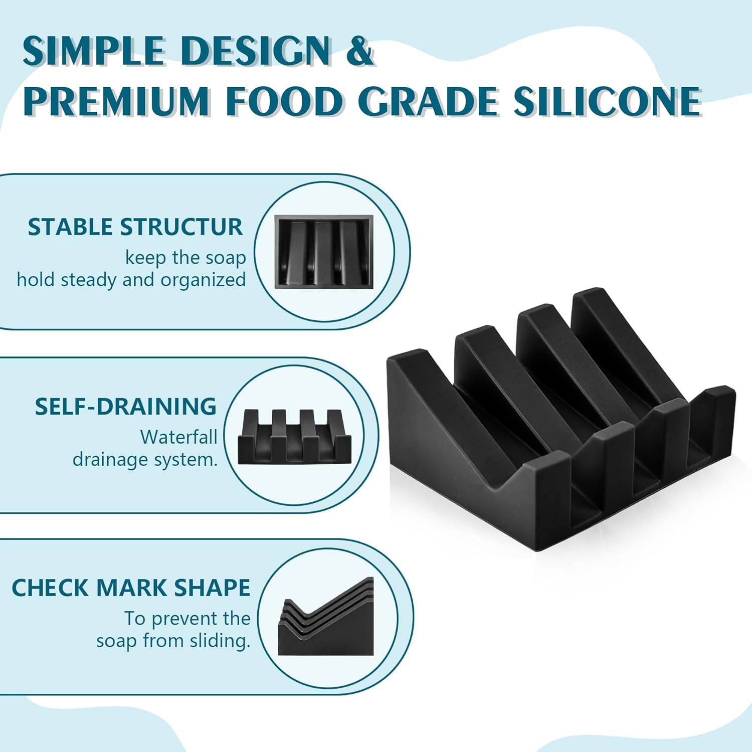 Coipdfty Soap Dishes 1 Black Self-Draining Bar Soap Holder
