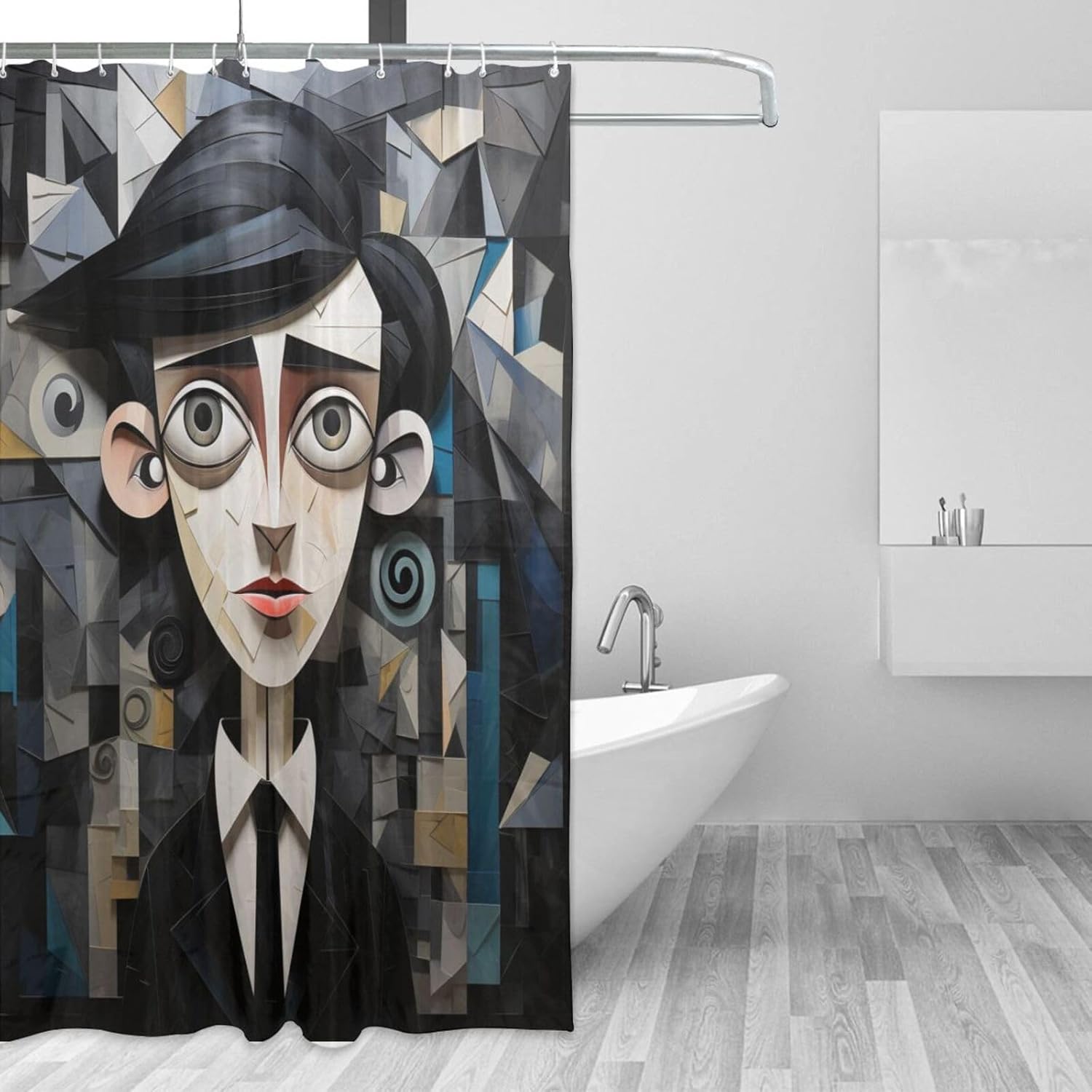 Sad Boy Shower Curtain Set with 12 Hooks 72x72in