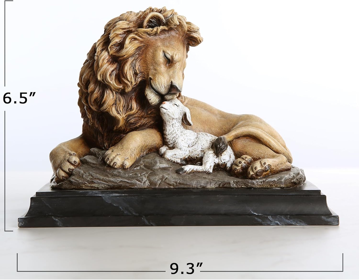 Resin Lion and Lamb Table Statue Brown