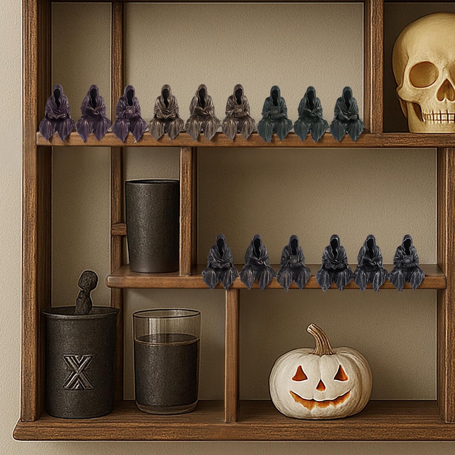 GrivSheen Reading Statue Set of 3 Gothic Fantasy Bookshelf Figurines