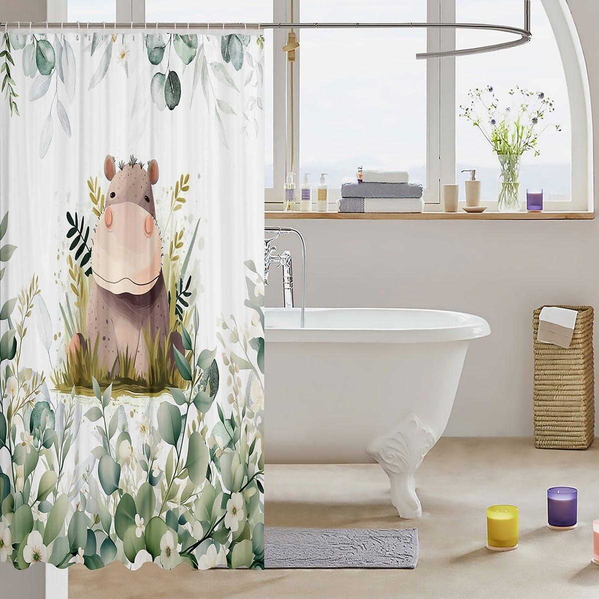 Erosebridal Cute Hippo Shower Curtain for Kids