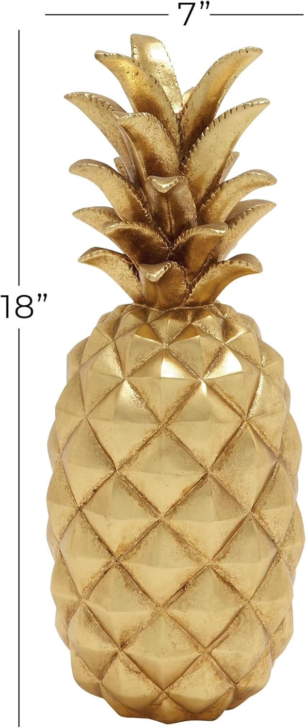 Deco 79 Gold Pineapple Polystone Sculpture 7x7x18