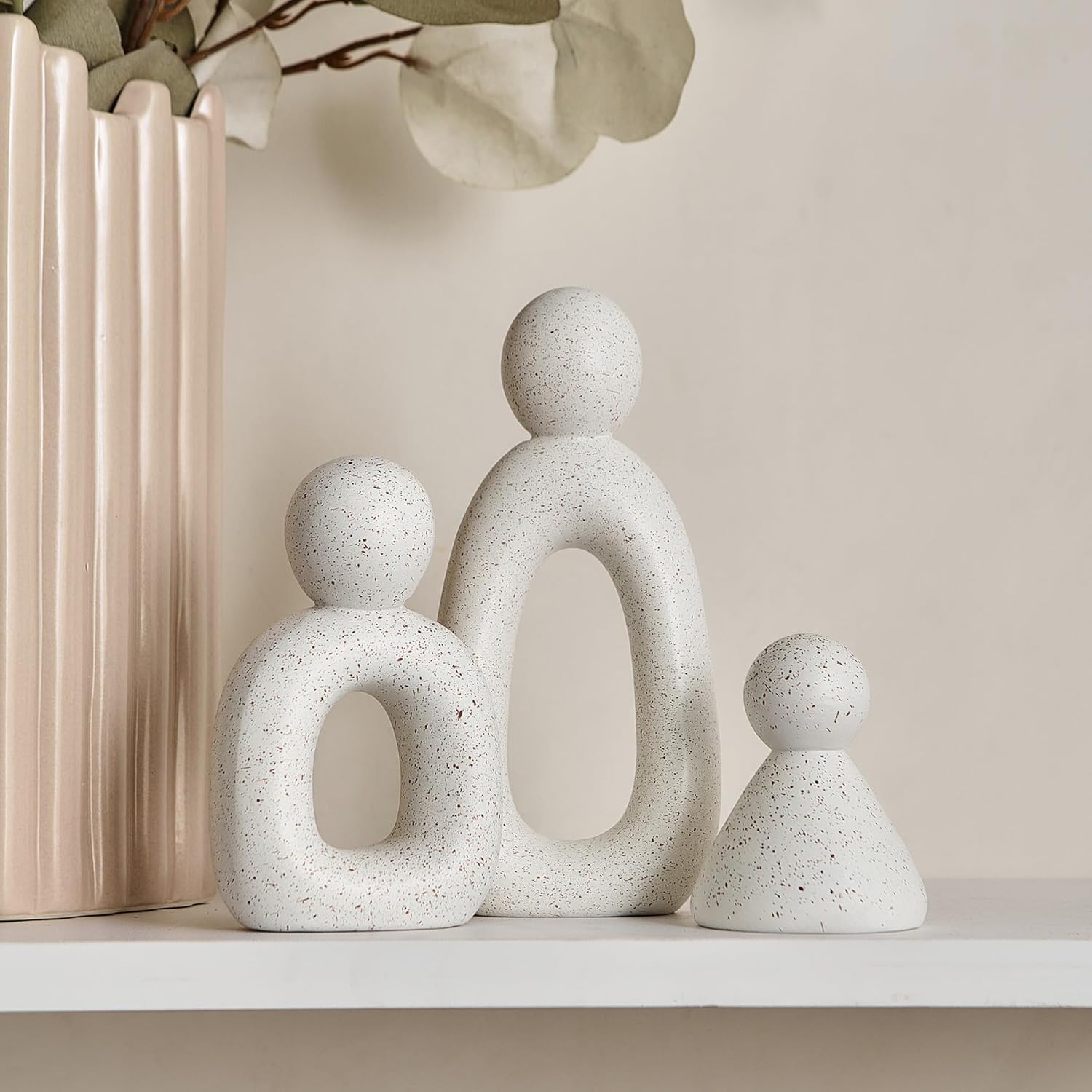 White Family of 3 Sculptures Modern Home Decor