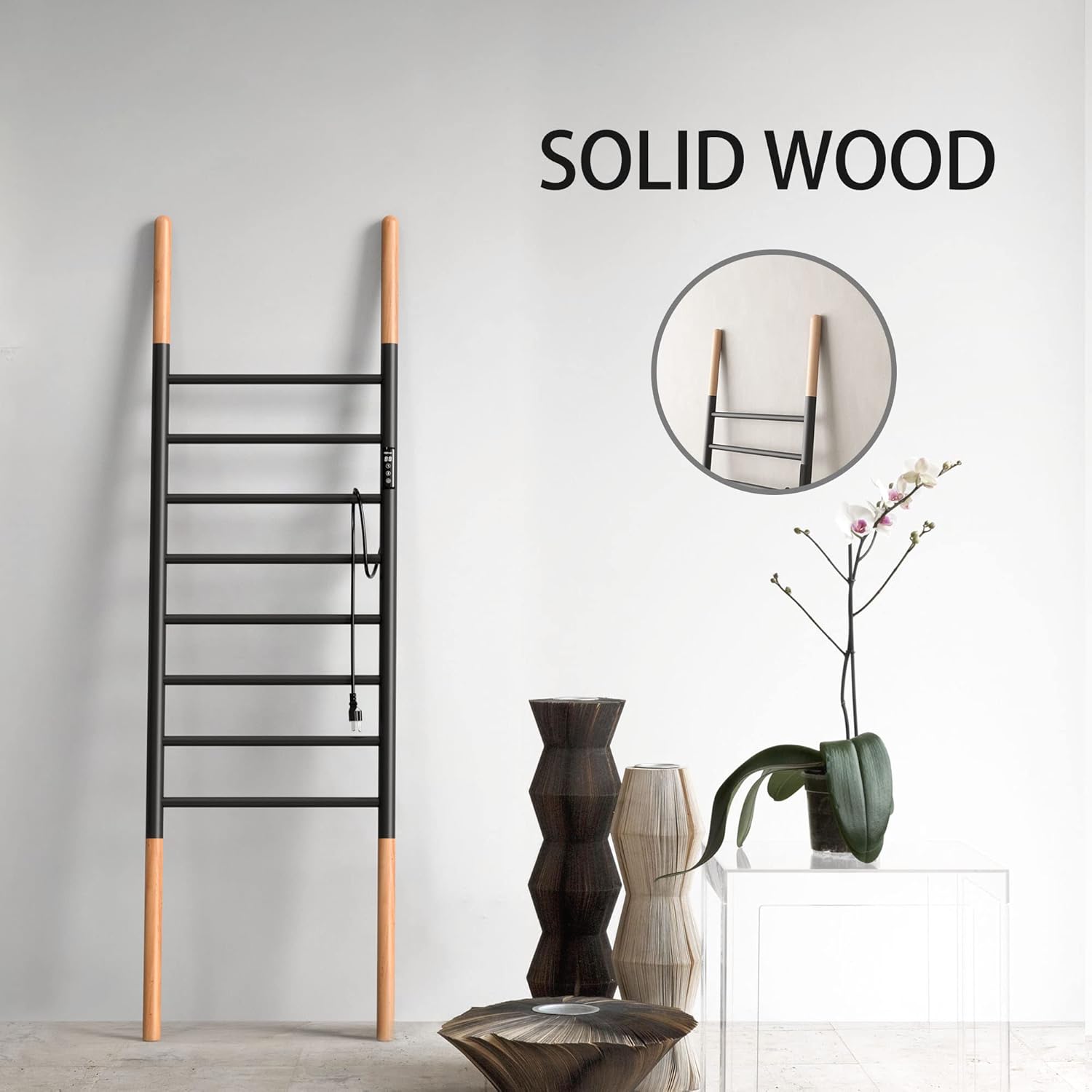 PBhusri 8-Bar Towel Warmer Stand Matte Black Wall-Mounted Electric Drying Rack