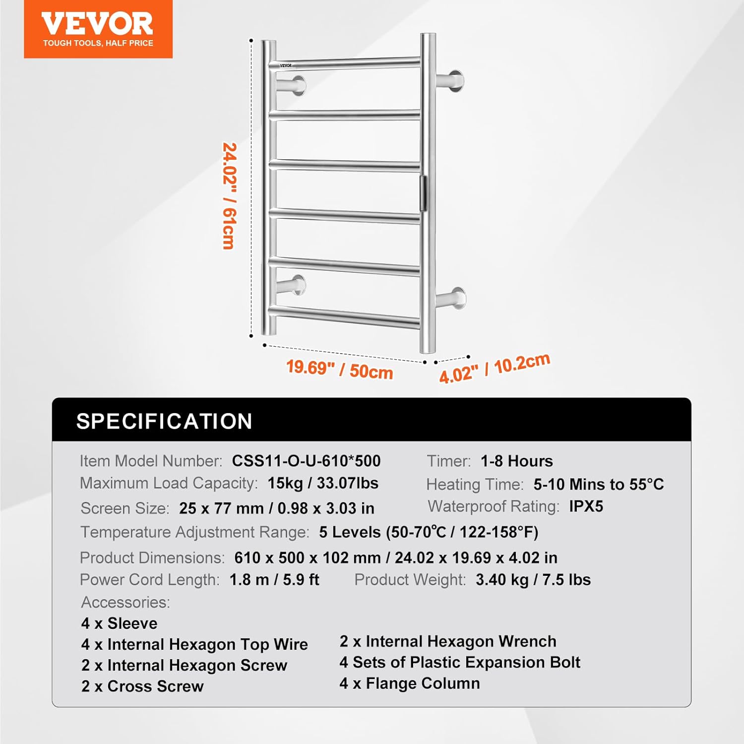 VEVOR 6 Bars Towel Warmer Rack with Timer