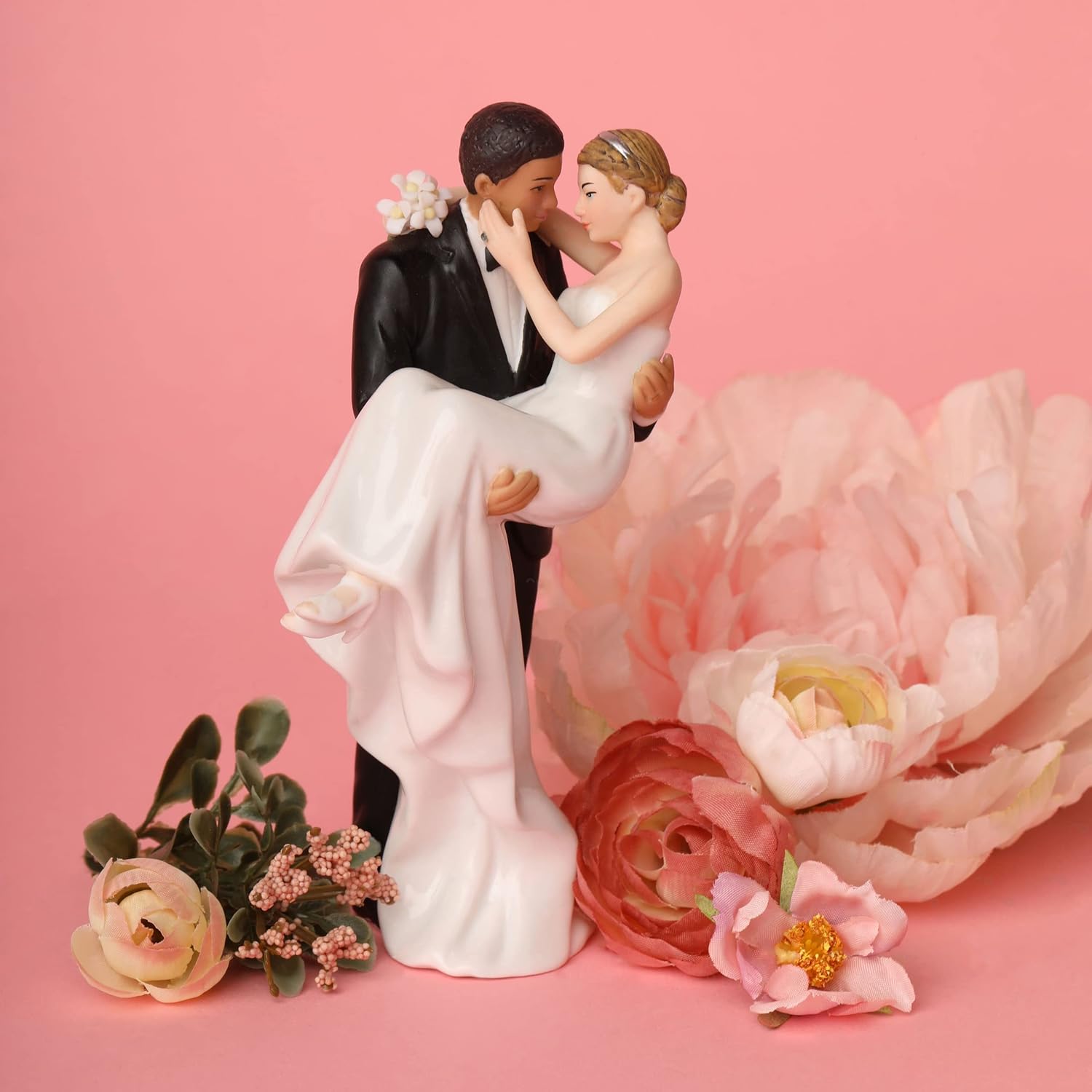 Interracial Wedding Cake Topper Bride and Groom 6 Inches Porcelain Figurine