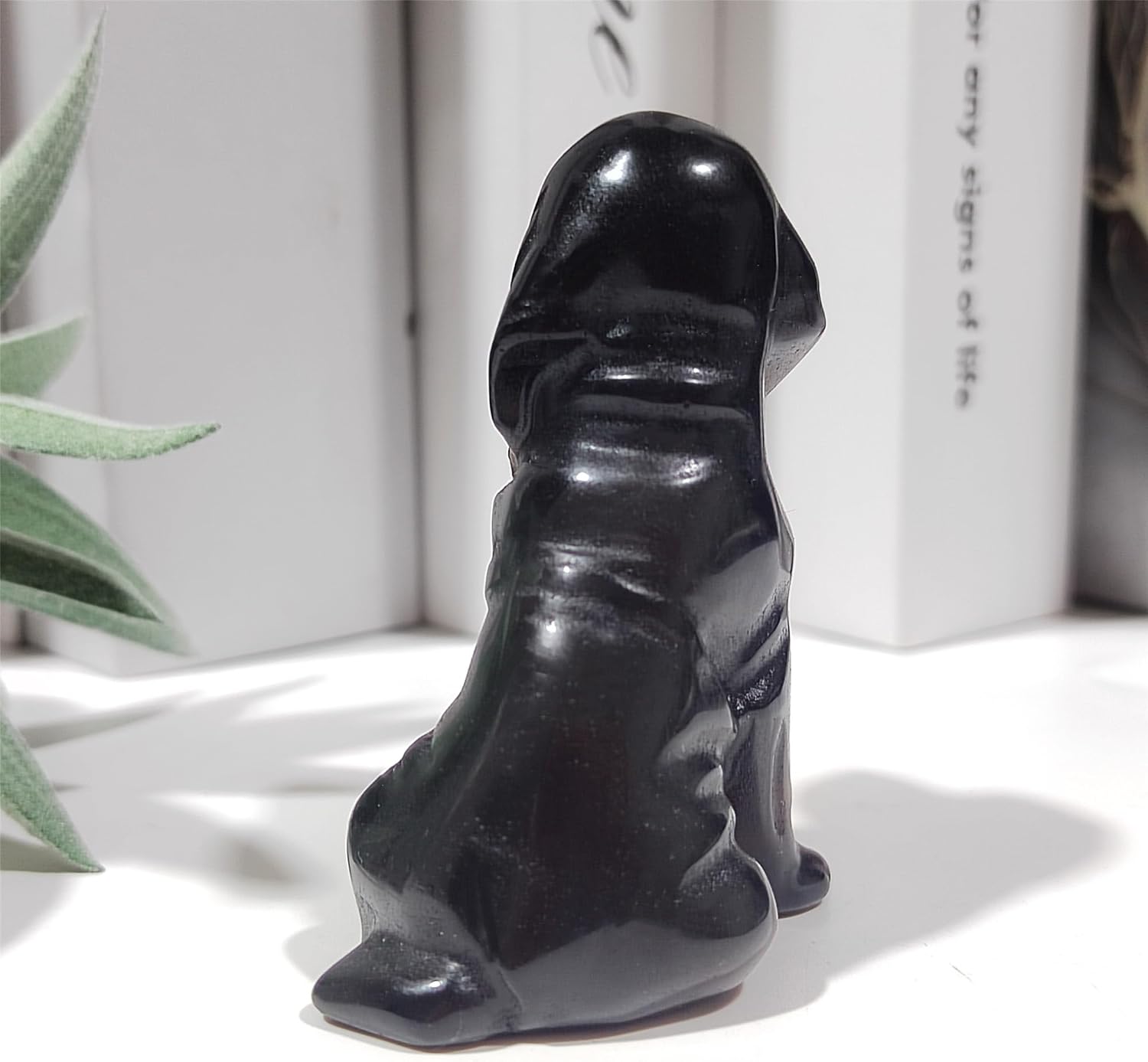 Obsidian Black Dog Skull Figurine Sculpture Decor