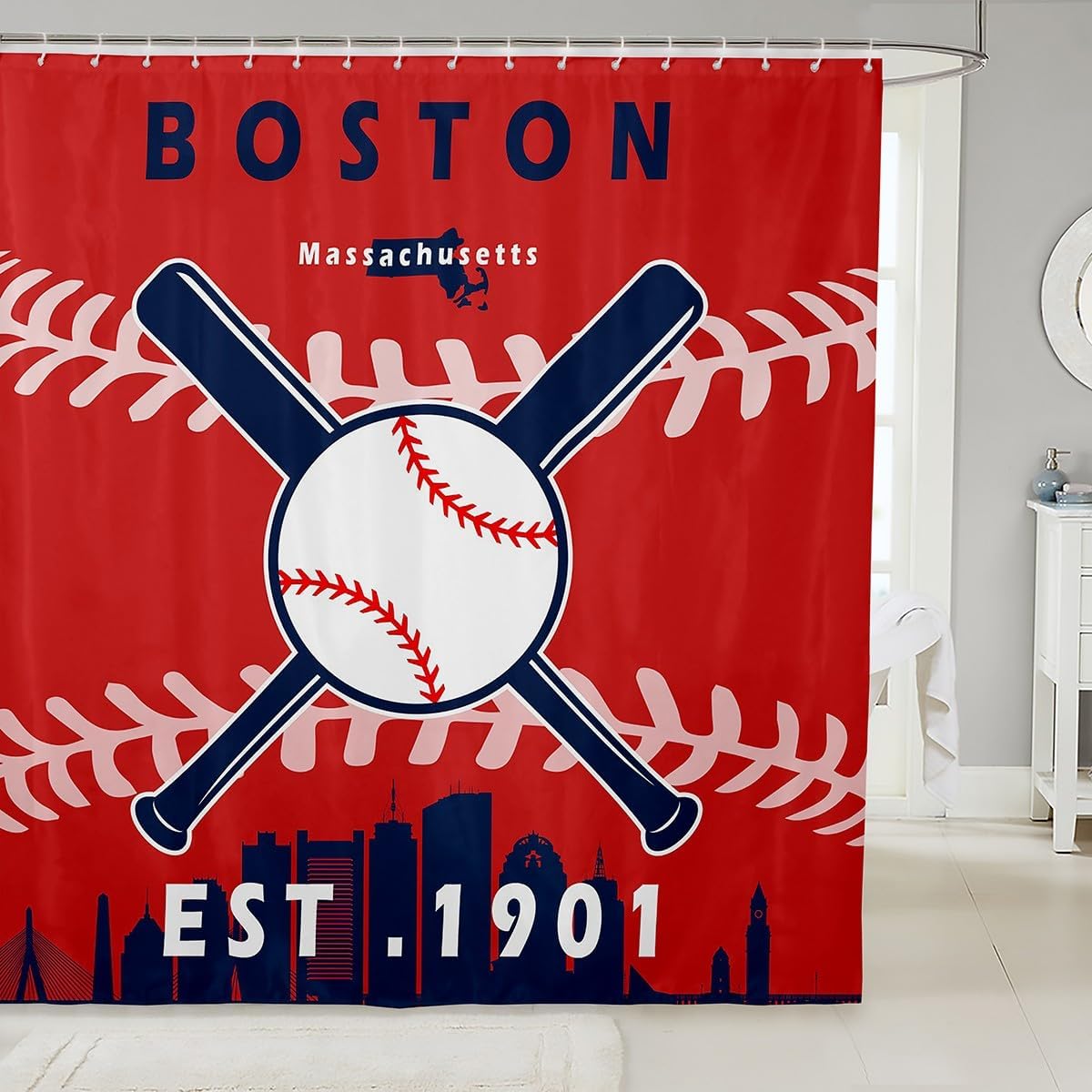 Erosebridal Baseball Shower Curtain 72x72 inch