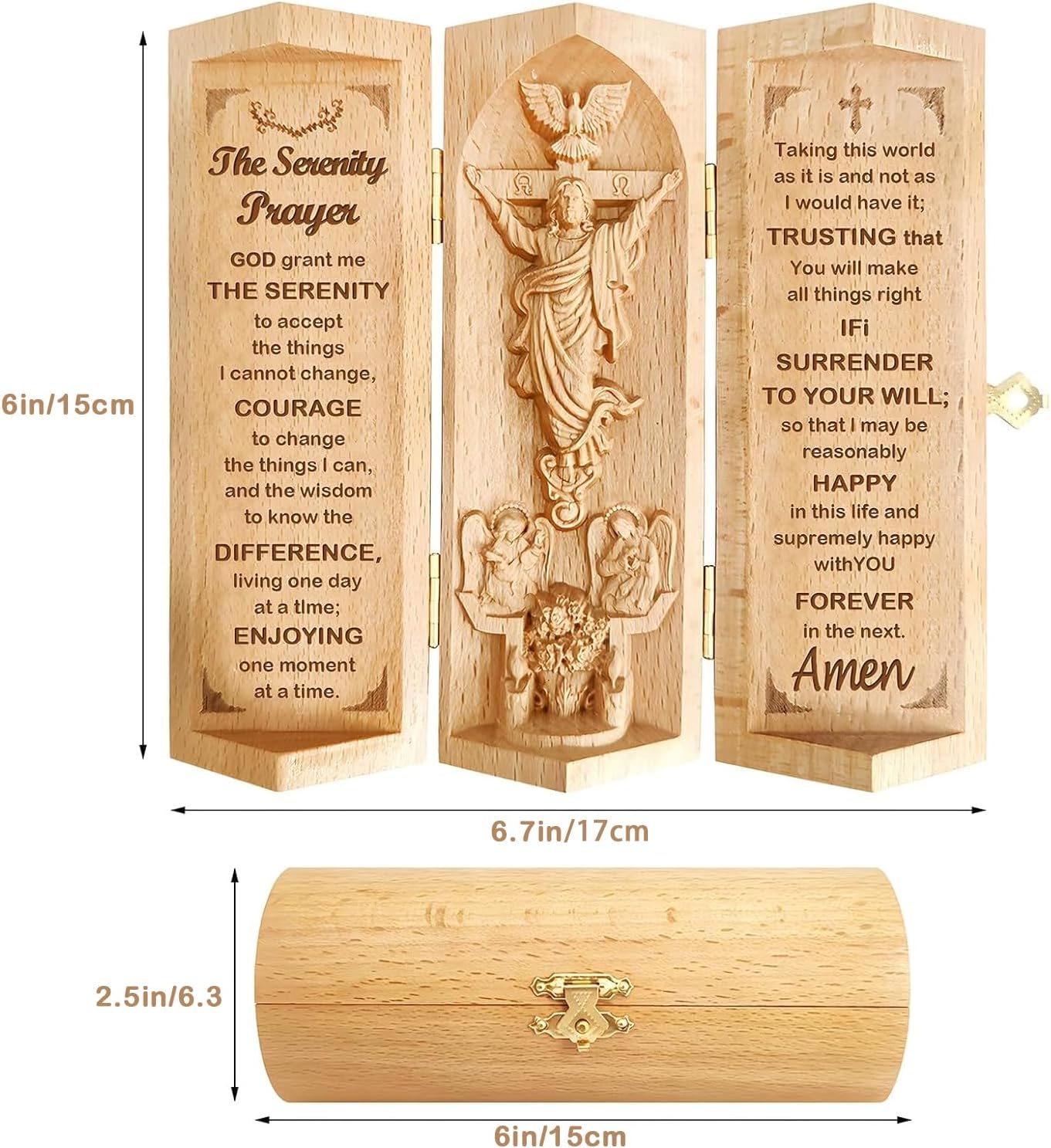 Gnrlfor Openable Wooden Jesus Statue with Serenity Prayer