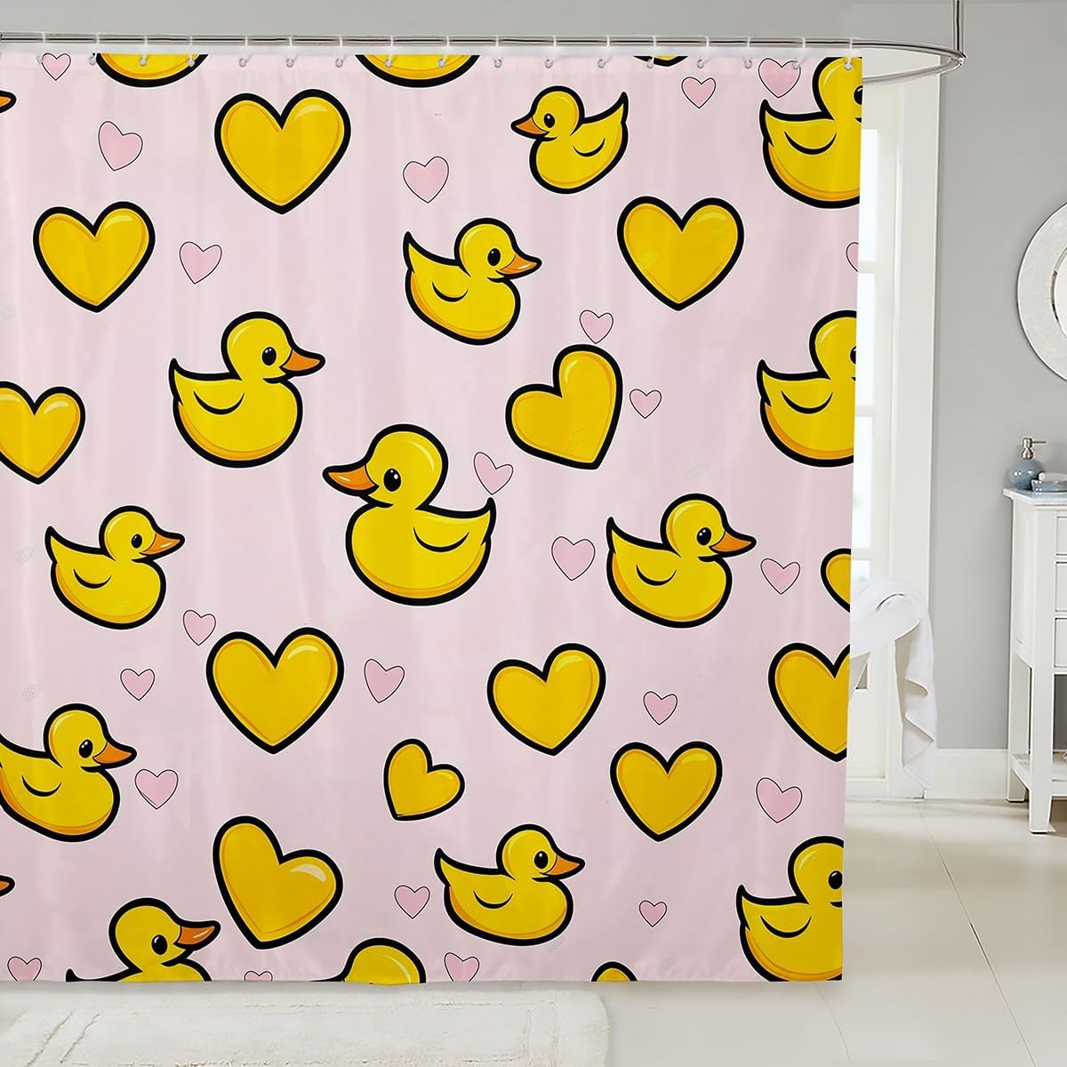 Erosebridal Yellow Duck Shower Curtain Set with 15 Hooks 1