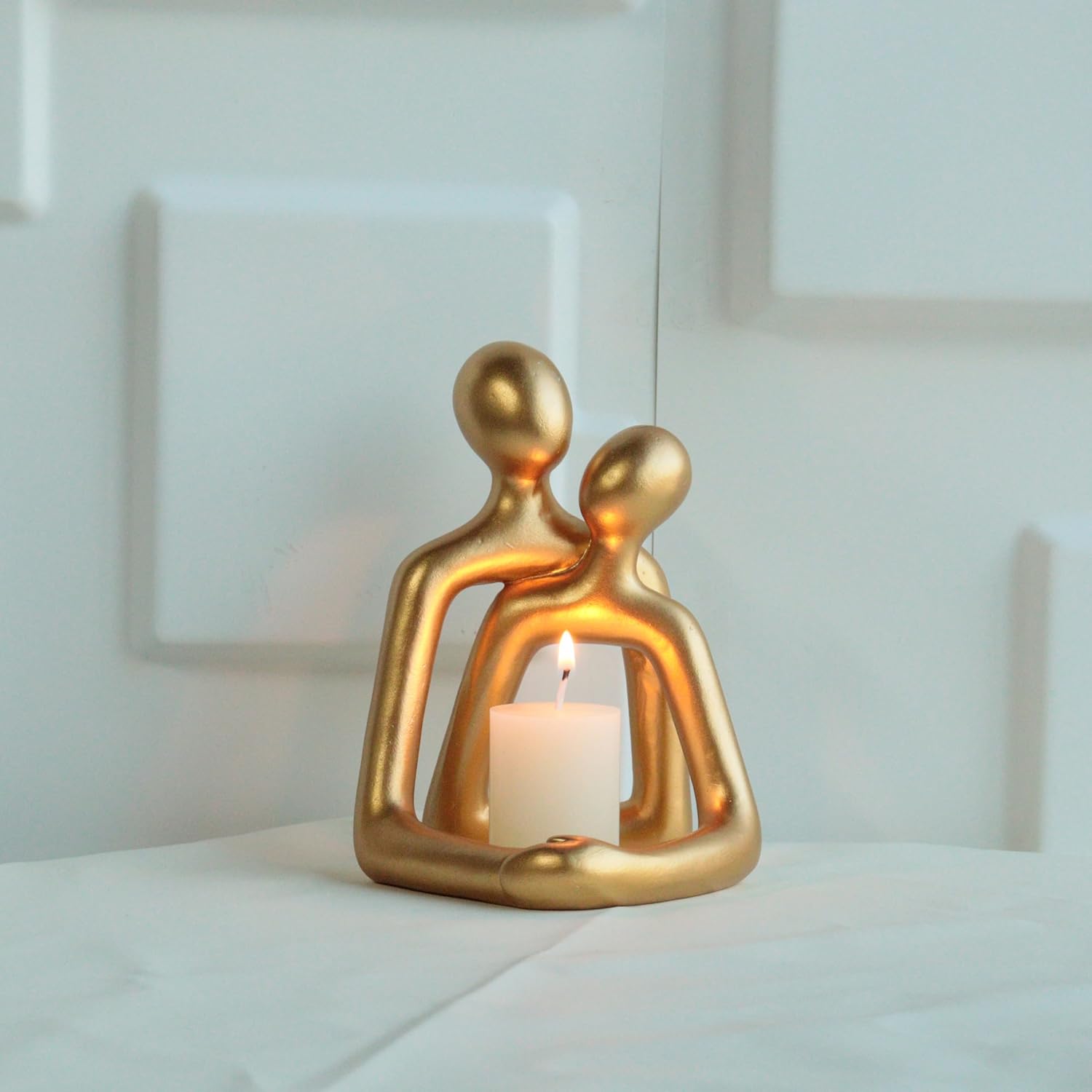 Abstract Hugging Couple Sculpture Gold Resin Home Decor
