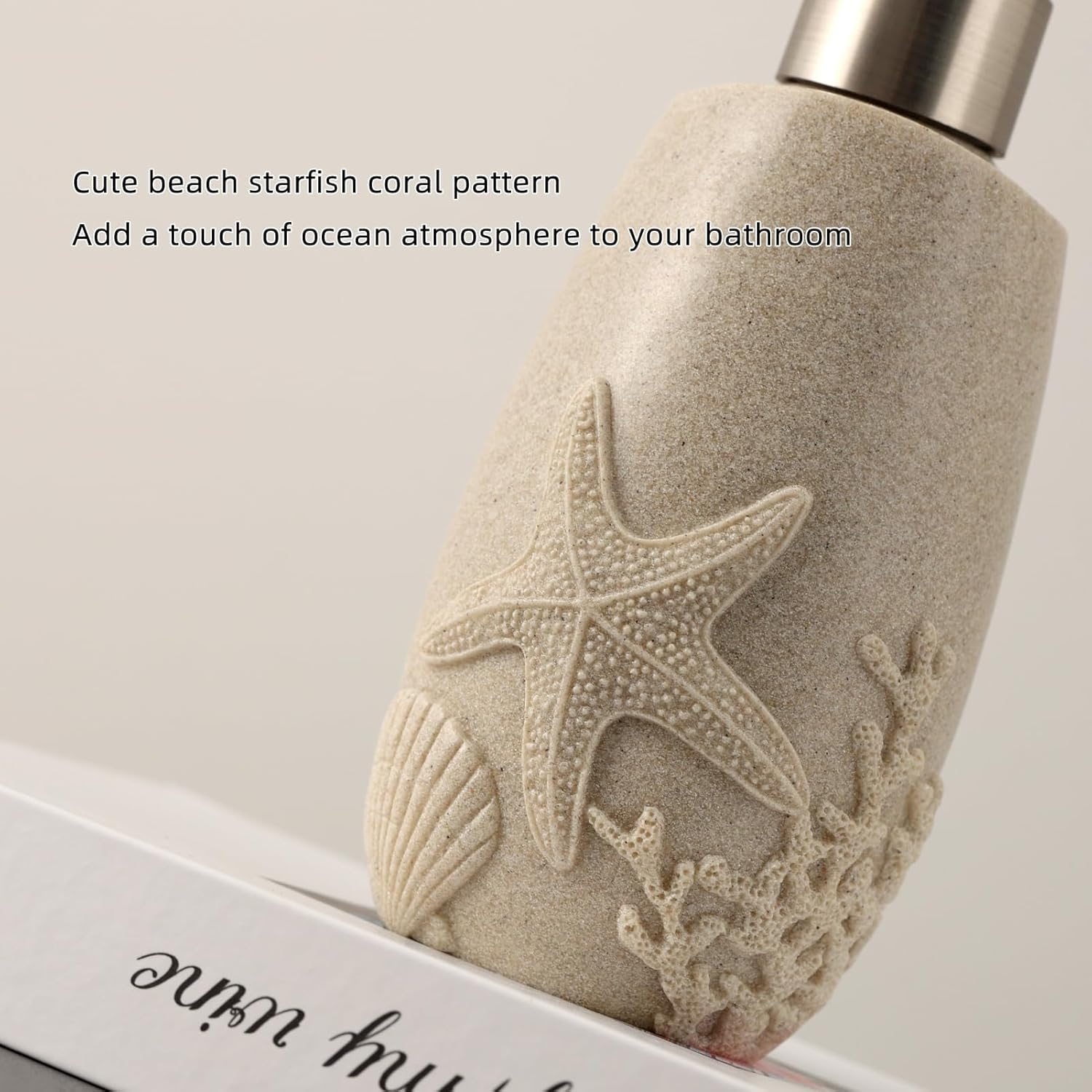 Haocoott 4PC Bathroom Accessory Set with Sea Decor Beige