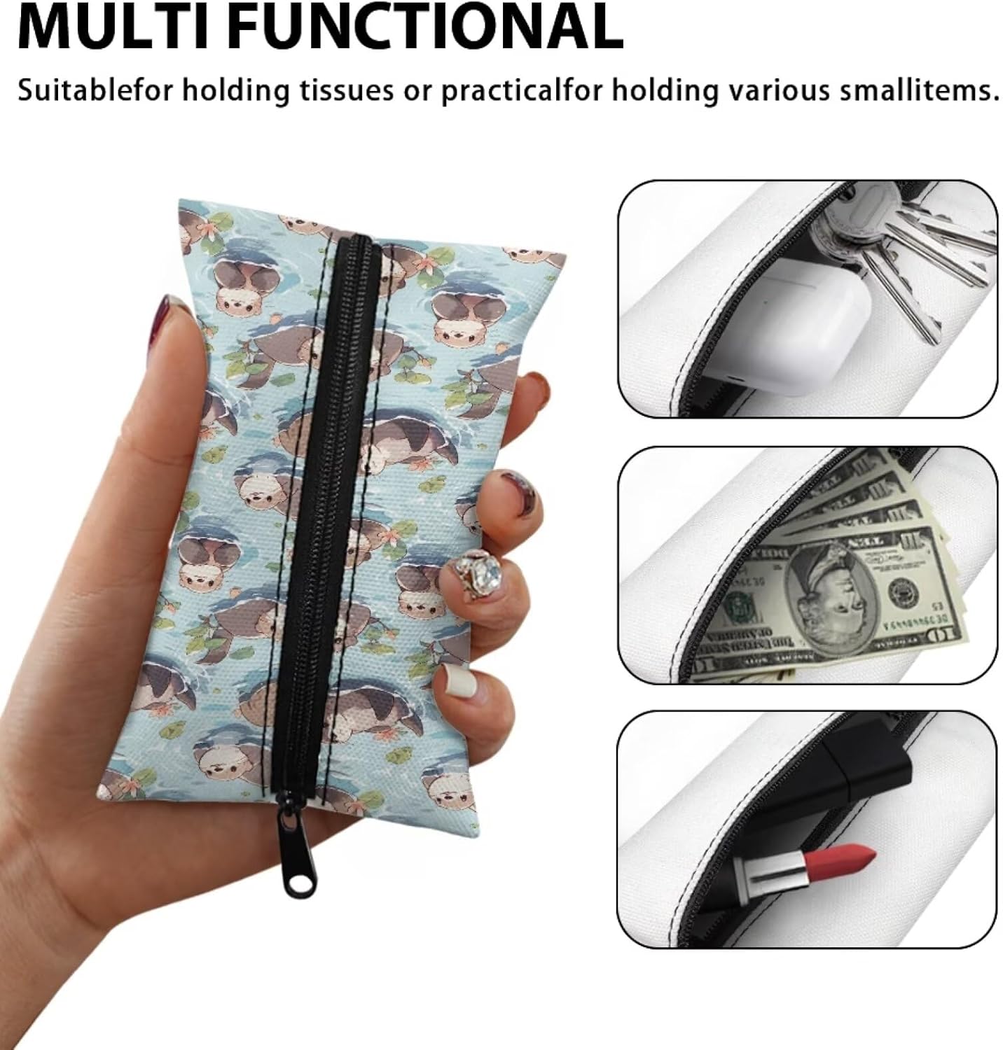 Binienty Cute Otter Purse Tissue Holder for Women Girls