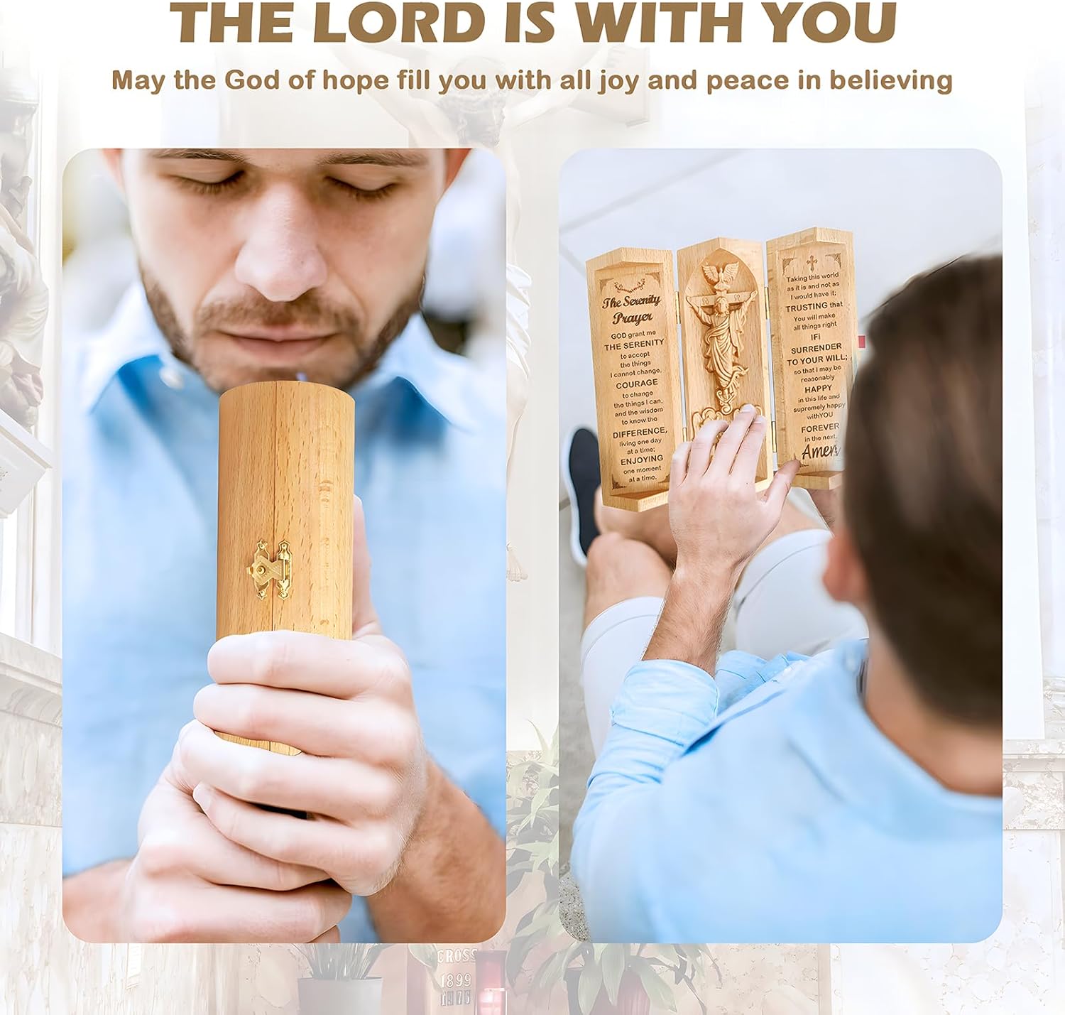 Gnrlfor Openable Wooden Jesus Statue with Serenity Prayer