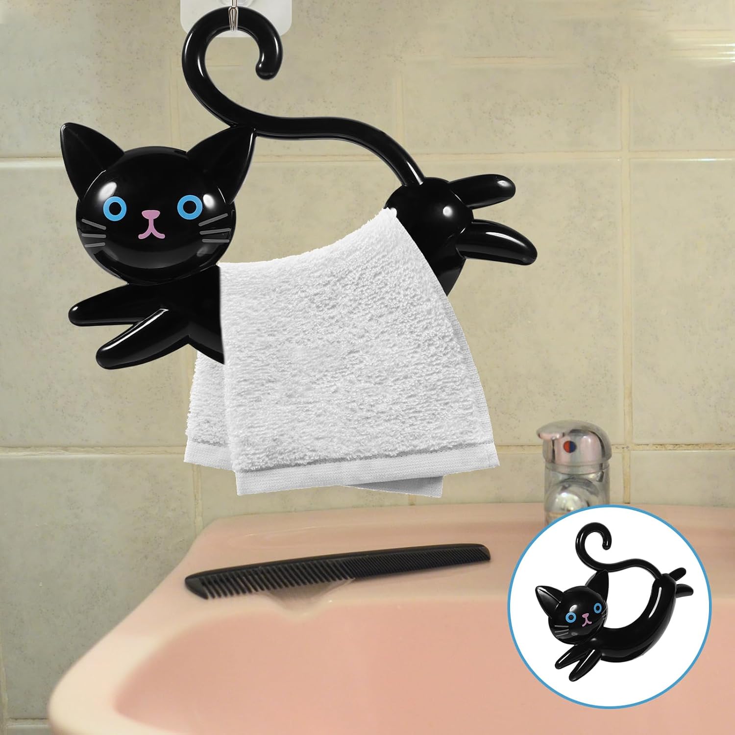 Modern Black Cat Towel Rack for Kitchen Bathroom
