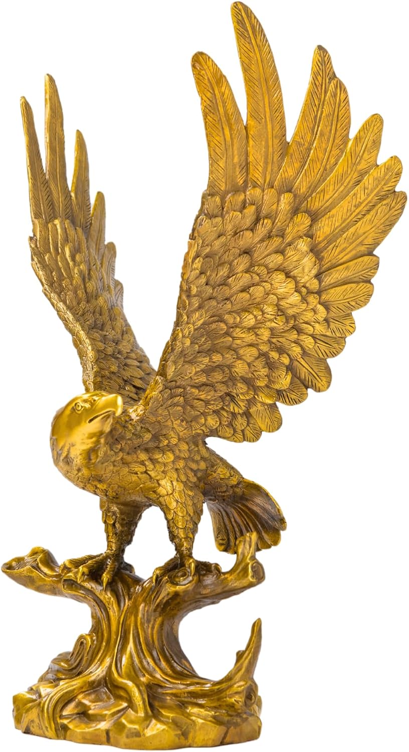 Golden Bronze Eagle Sculpture - 15-Inch Wildlife Art Statue