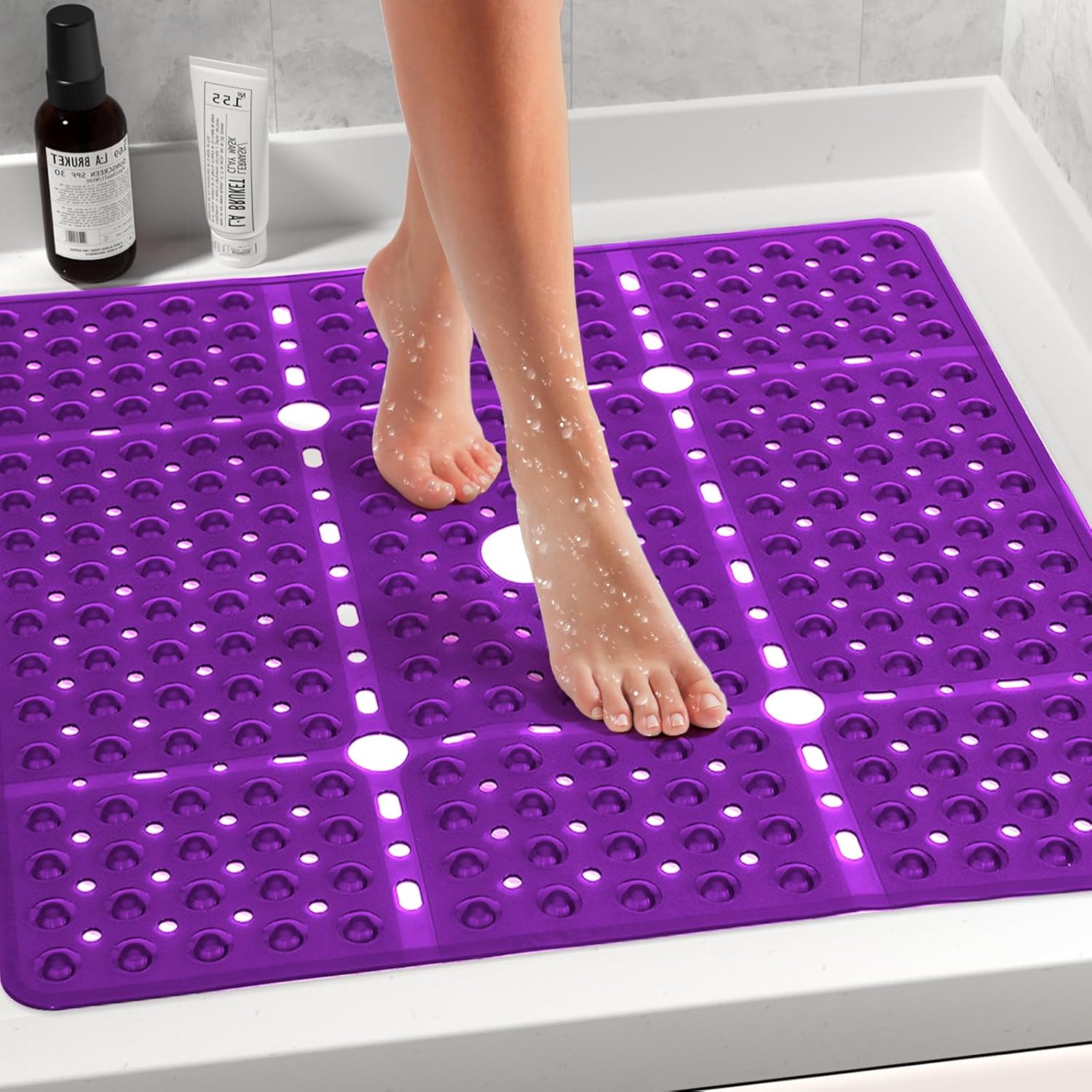 Naoloture Large Purple Square Non-Slip Shower Mat 27x27 Inch