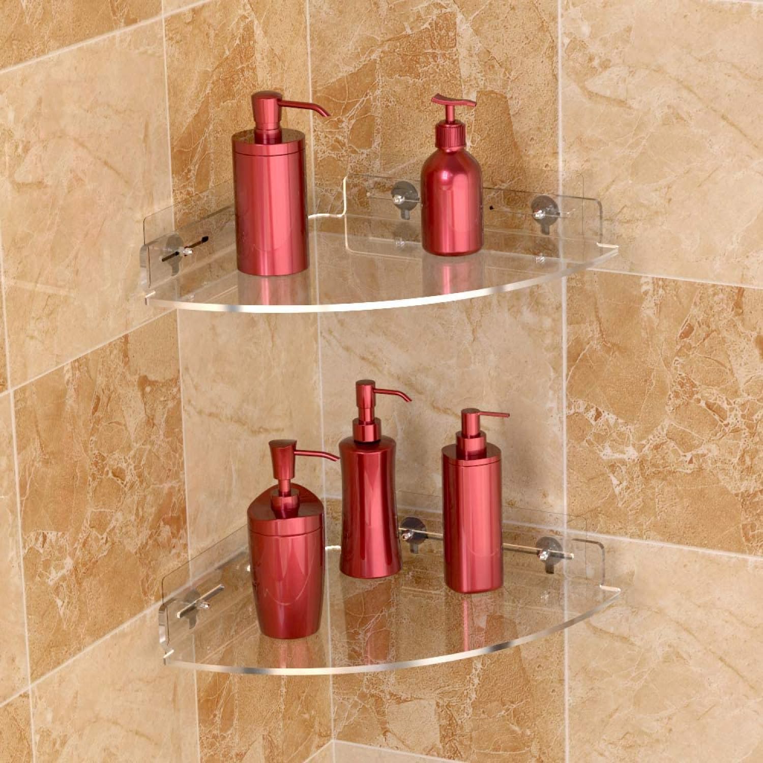 Vdomus Set of 2 Shower Caddies - No-Drill Floating Adhesive Storage