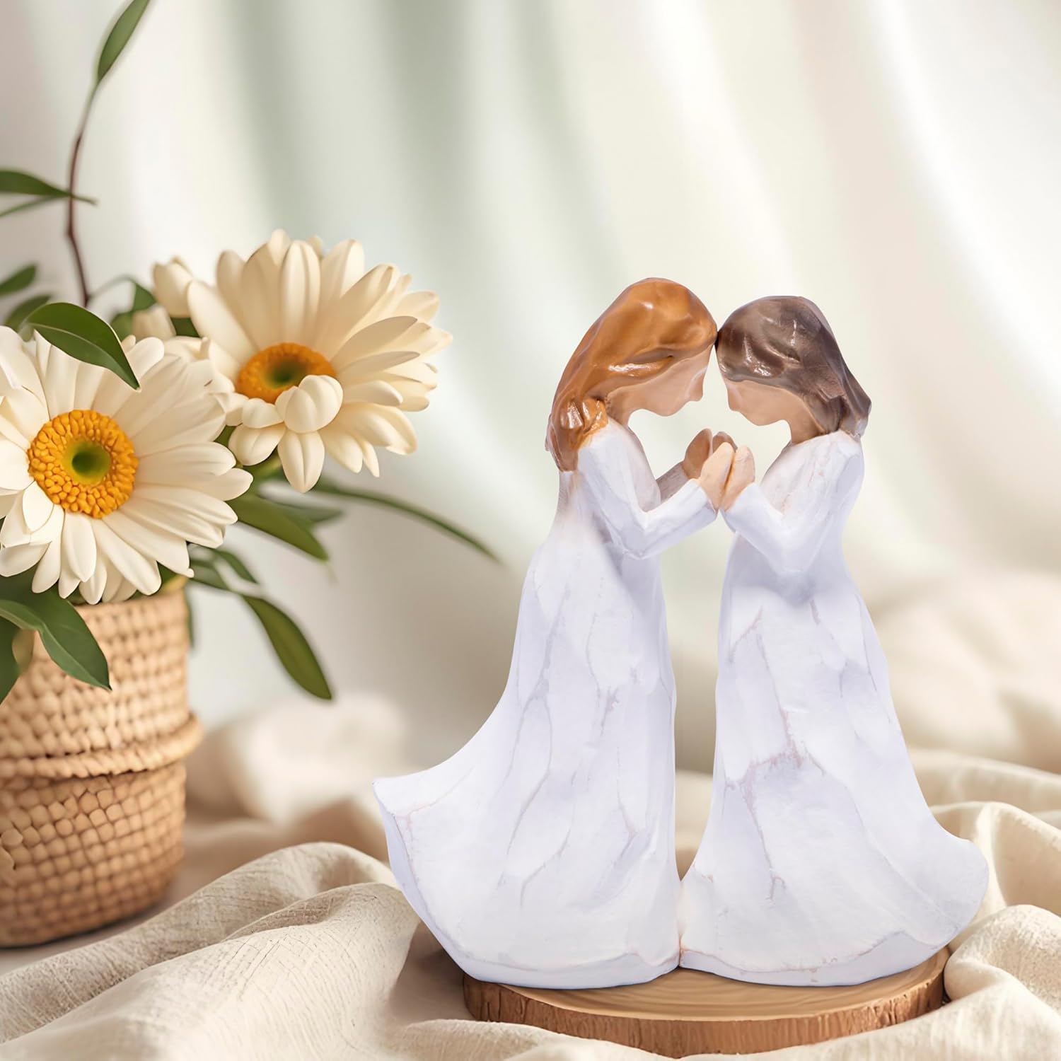 Hodao Handcrafted Sisterhood Friendship Figurine - White Wooden-Effect Sculpture