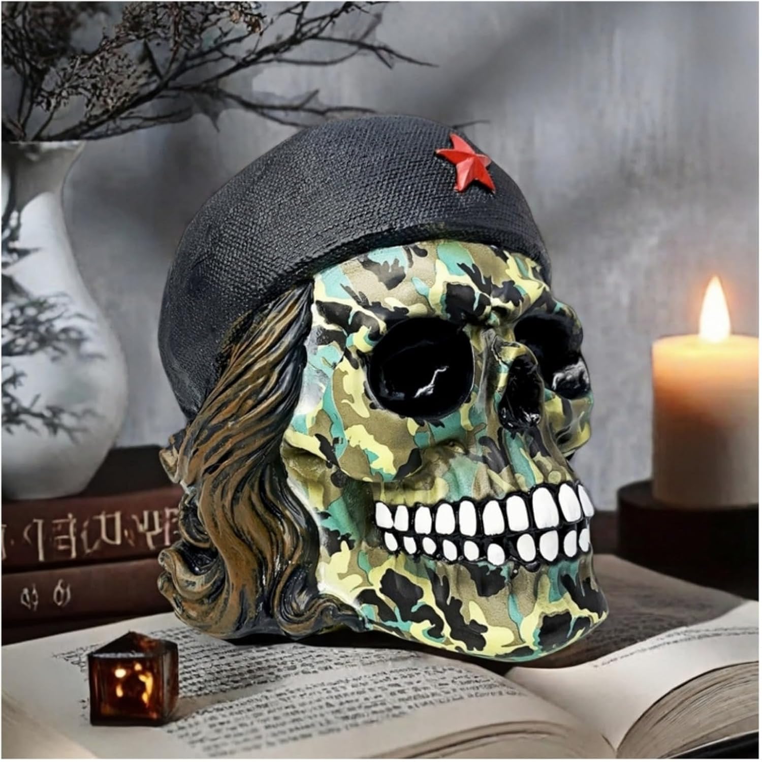 Decorative Military Skull Figurine 65 Inch Camo Flame Design