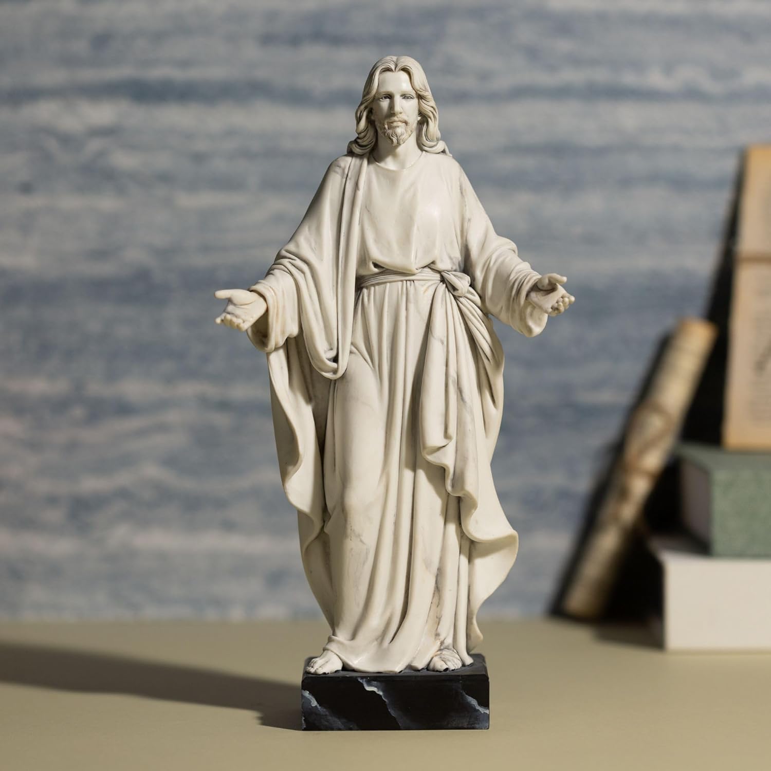 12 Inch Hand Painted Jesus Statue with Open Arms Resin Sculpture