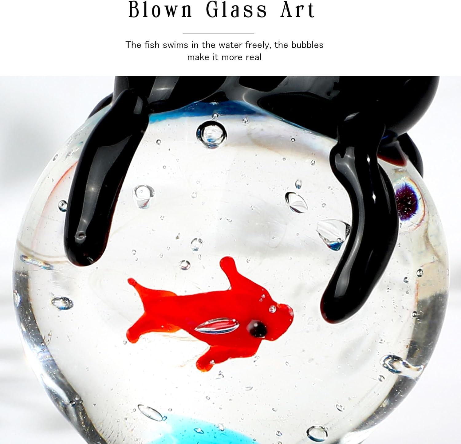 QFkris Hand Blown Glass Black Cat Figurine