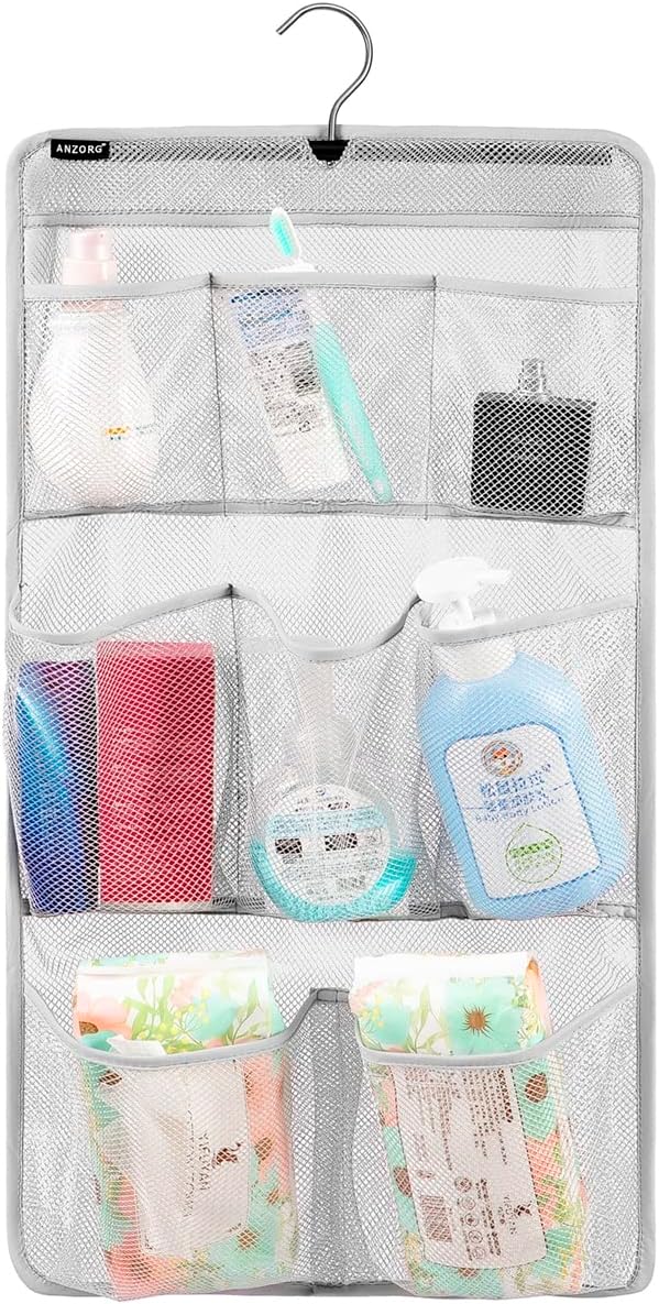 ANZORG Mesh Shower Caddy with 8 Pockets and Rotating Hanger