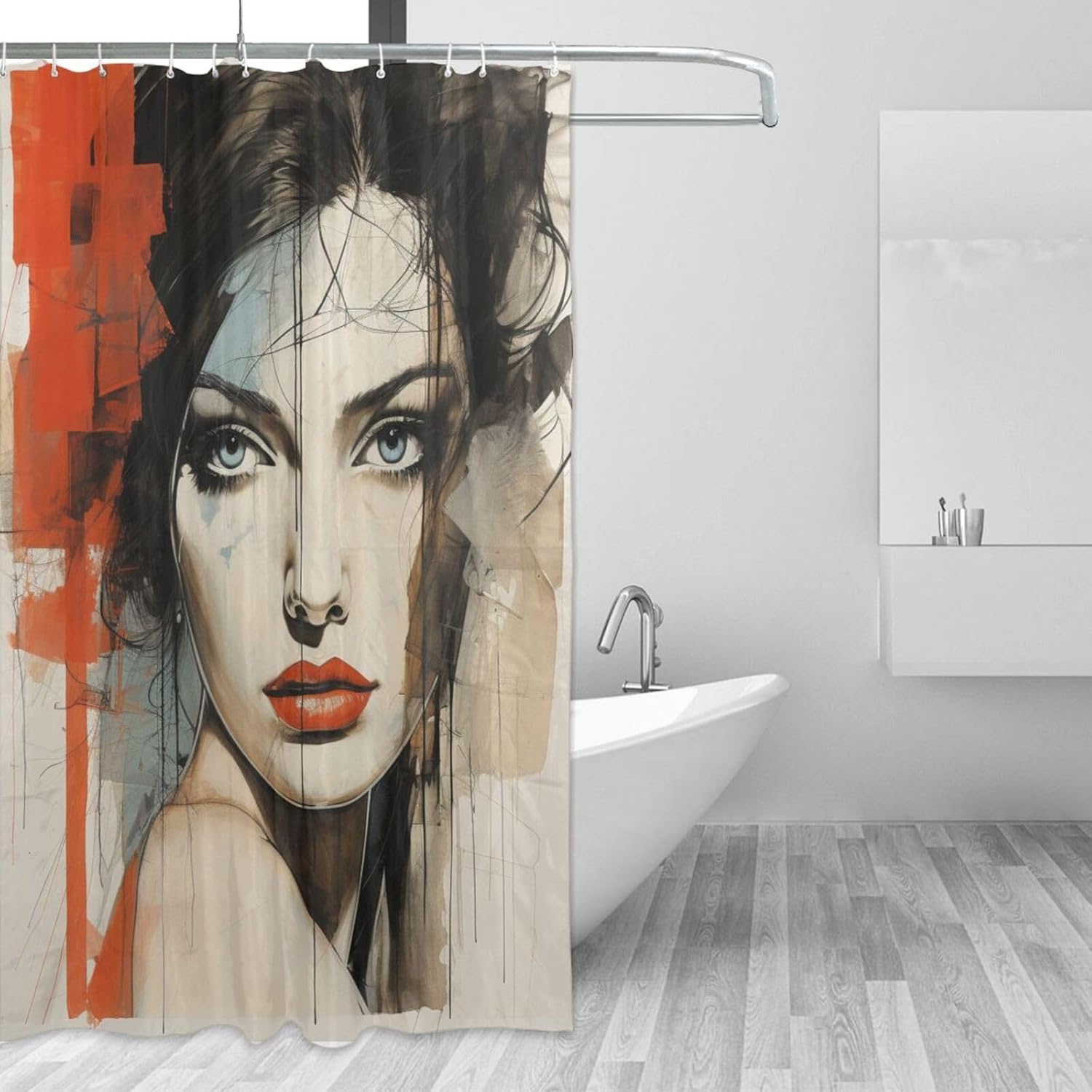 DAOWANGZUO Black Hair Girl Shower Curtain Set