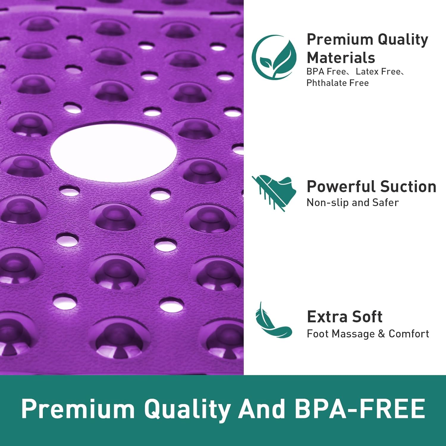 Naoloture Large Purple Square Non-Slip Shower Mat 27x27 Inch