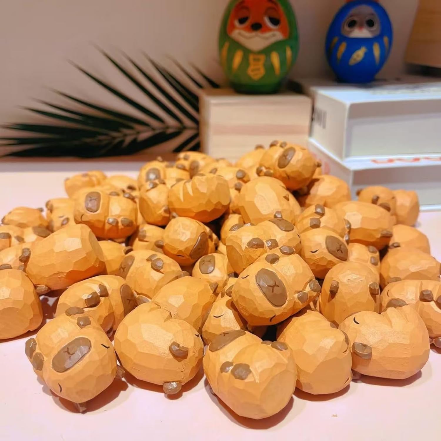 Mini Carved Wooden Capybara Figurines 3PCS Decor Set