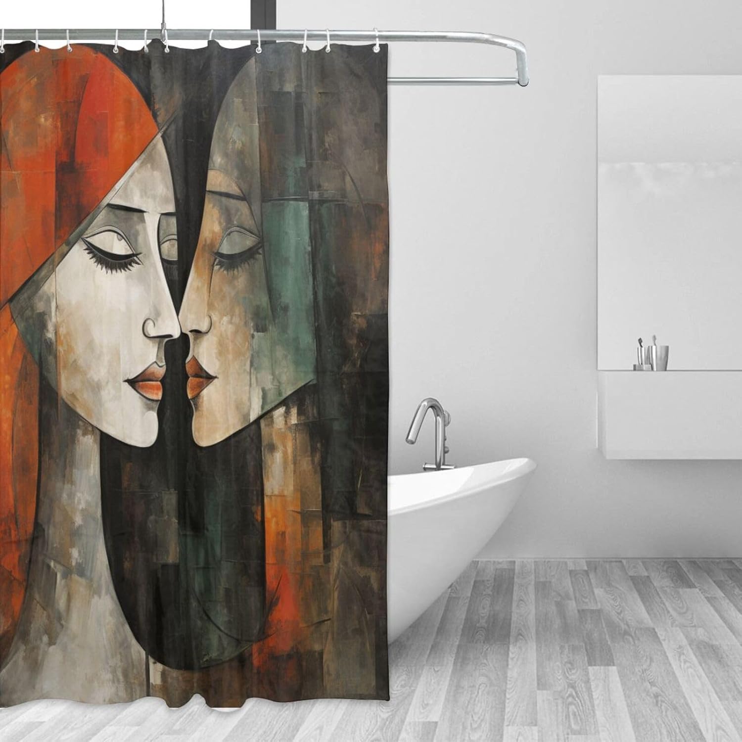Kissing Girl Shower Curtain Set with 12 Hooks 72x72in 1