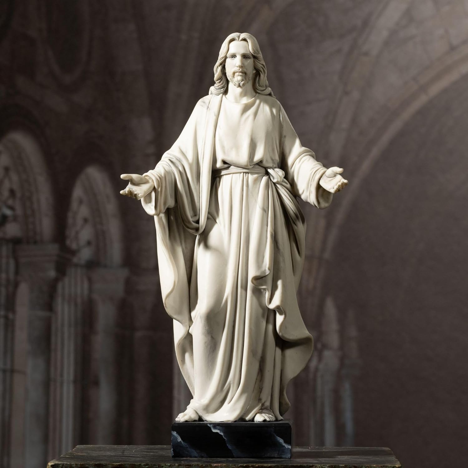12 Inch Hand Painted Jesus Statue with Open Arms Resin Sculpture