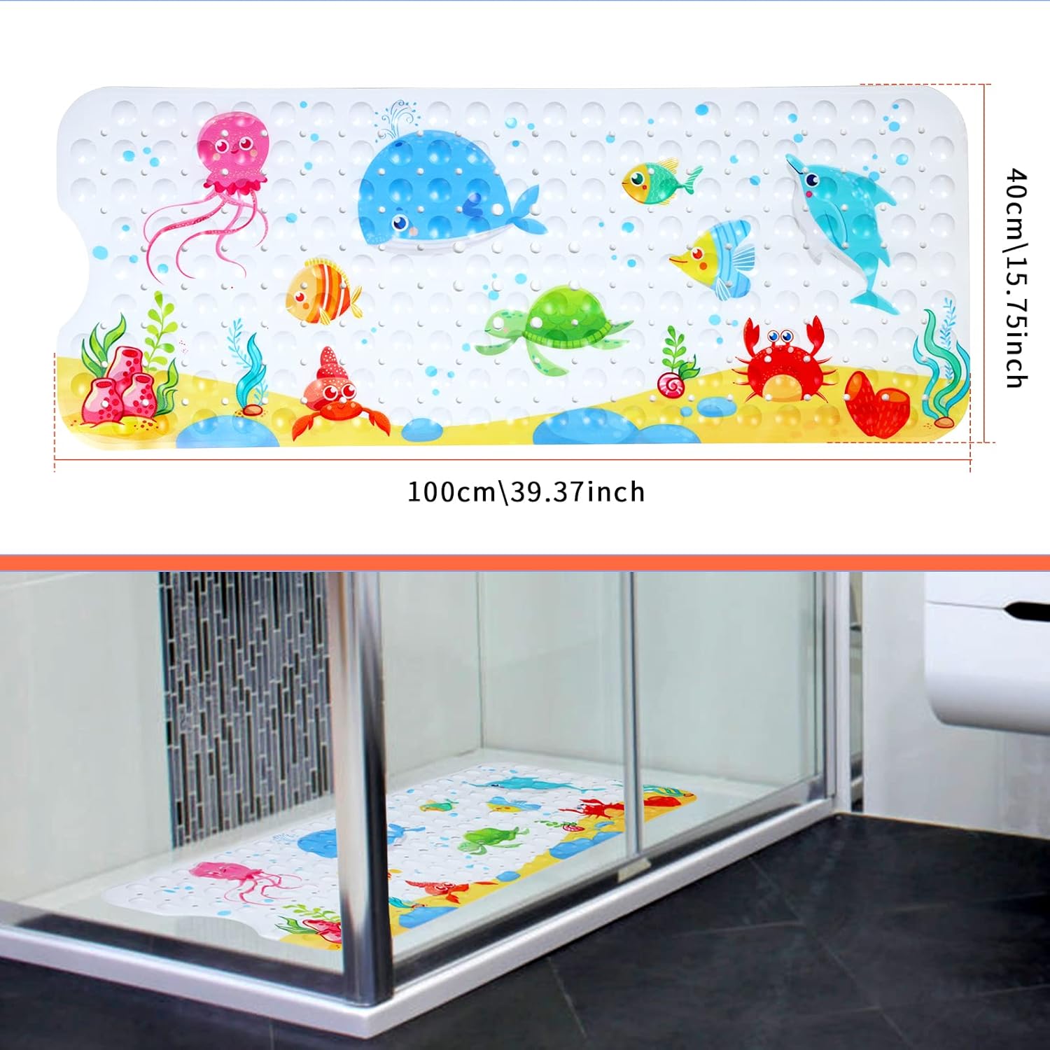 Secopad Kids Bath Mat - Little Whale 40 X 16 Inch Non Slip