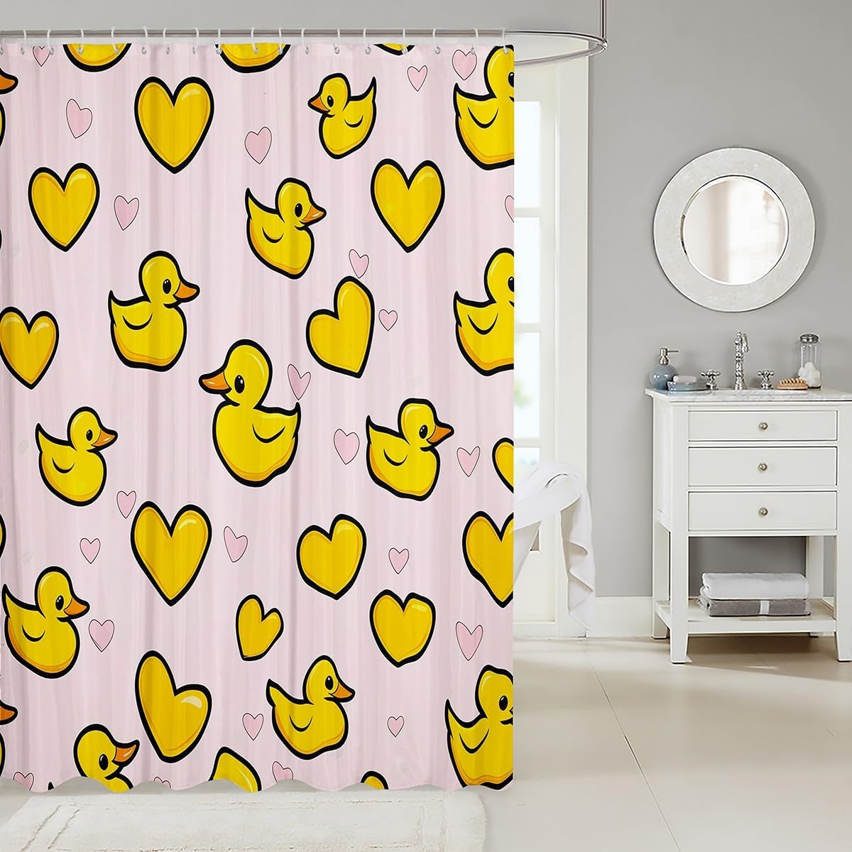 Erosebridal Yellow Duck Shower Curtain Set with 15 Hooks 1