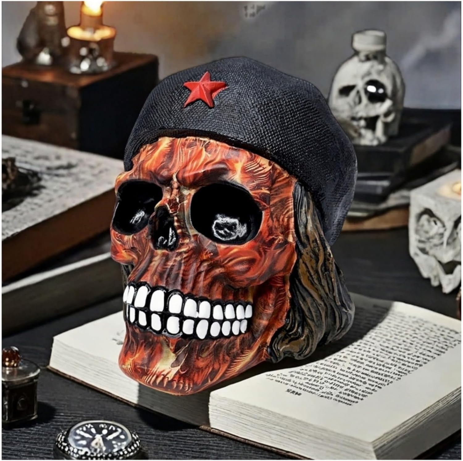 Decorative Military Skull Figurine 65 Inch Camo and Flame Design