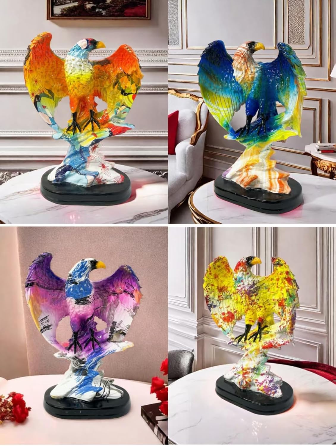 Purple Blue Resin Eagle Statue with Black Base