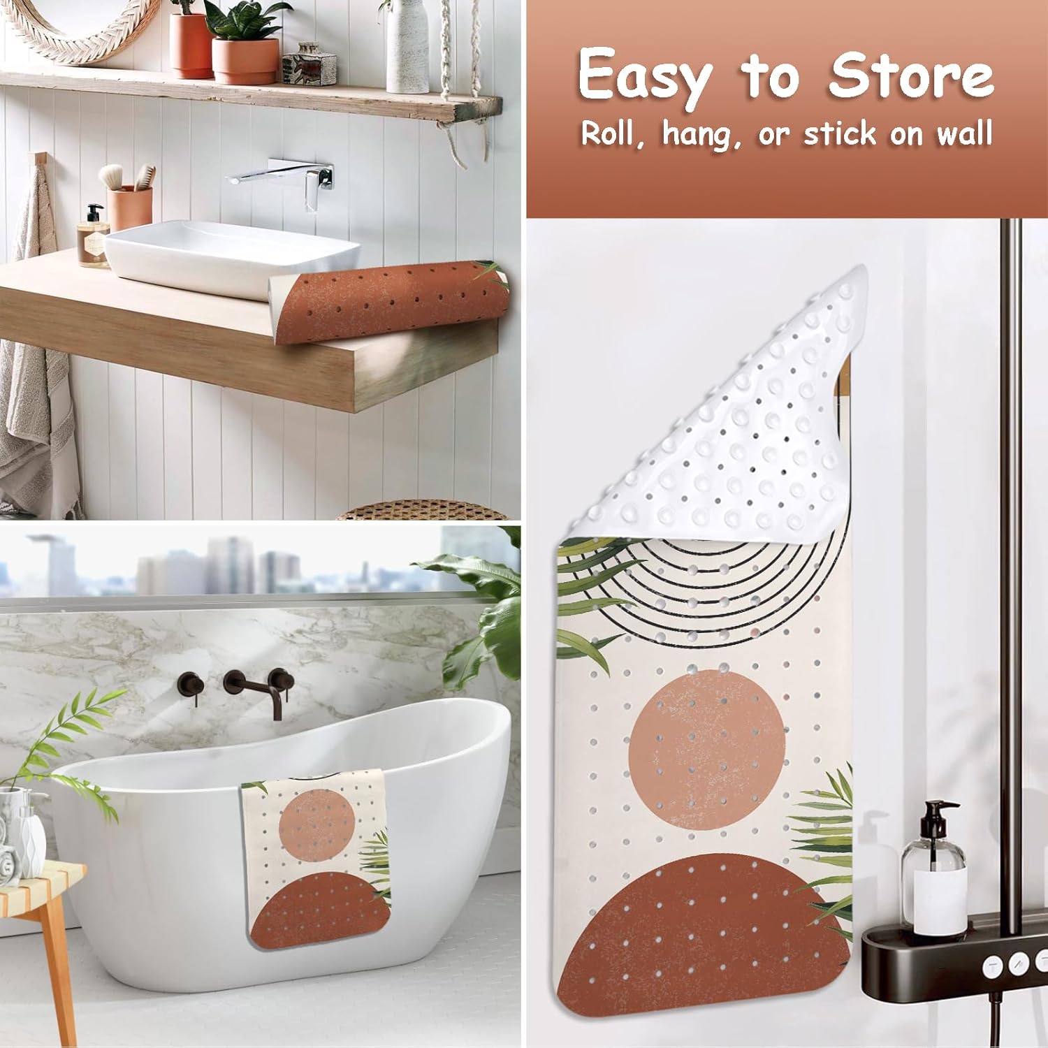 Boho Style Non Slip Bathtub Mat with Suction Cups